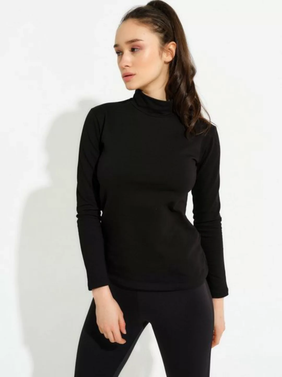 Evoni Langarmshirt Damen Thermoshirt Halbkragen günstig online kaufen