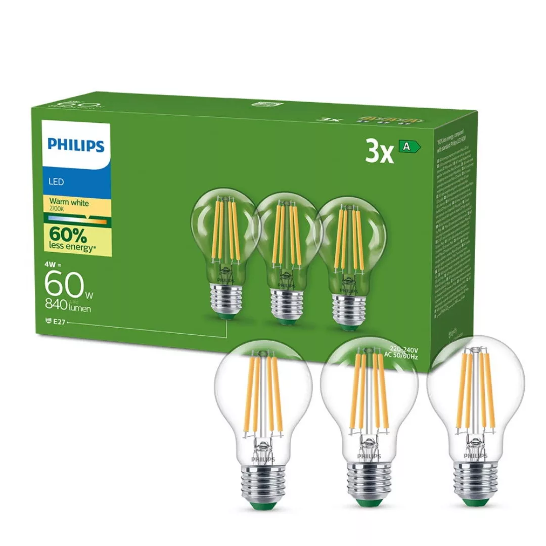 Philips Ultra Efficient LED Filament Lampe E27 Birne - A60 4W 640lm 2700K D günstig online kaufen