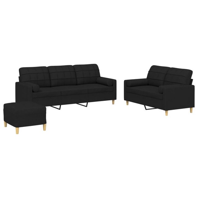 vidaXL Sofa Sofagarnitur mit Kissen Stoff, mit Zierkissen + Fußhocker, Schw günstig online kaufen