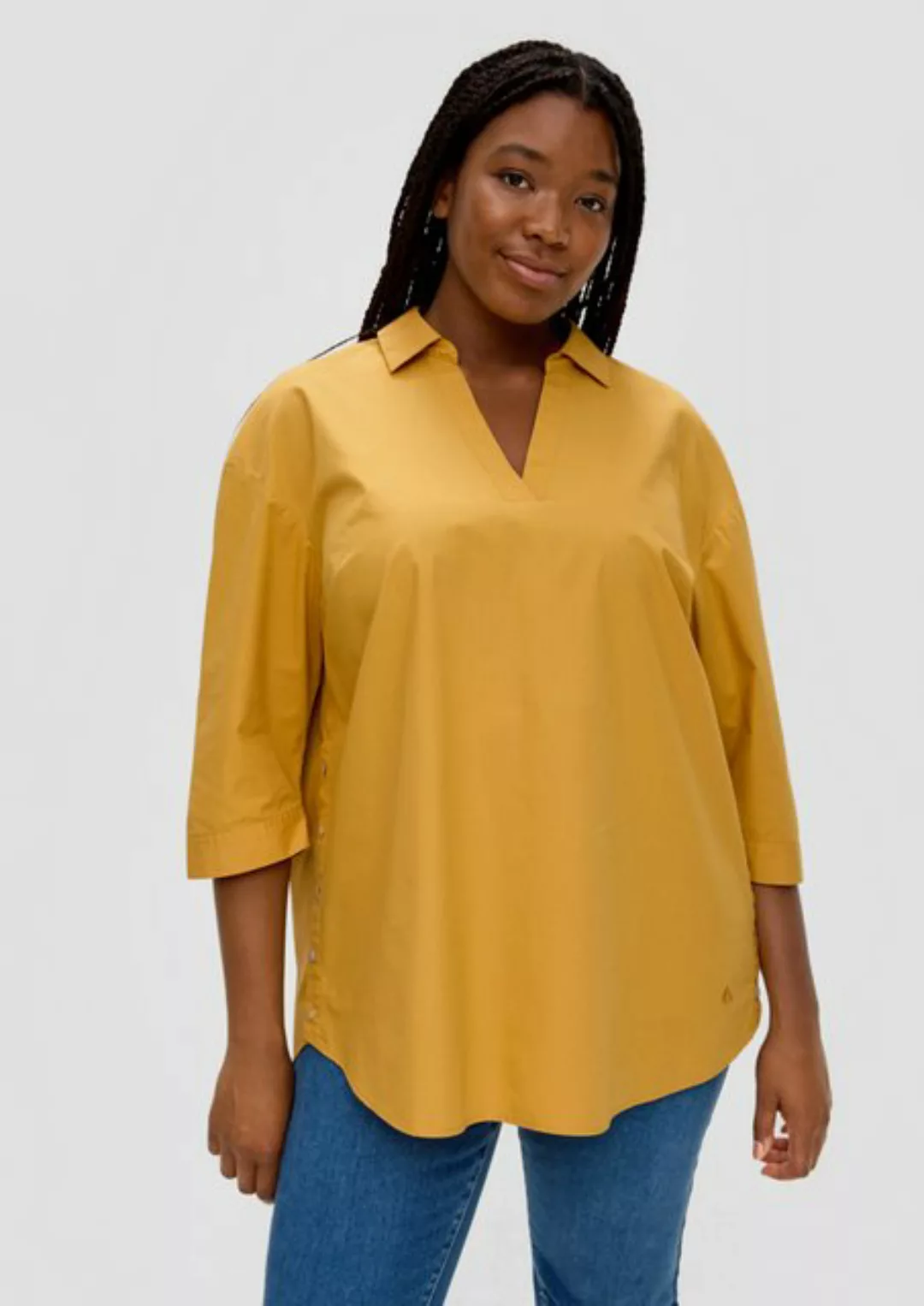 TRIANGLE Langarmbluse Bluse mit aufknöpfbarem Saum Logo günstig online kaufen