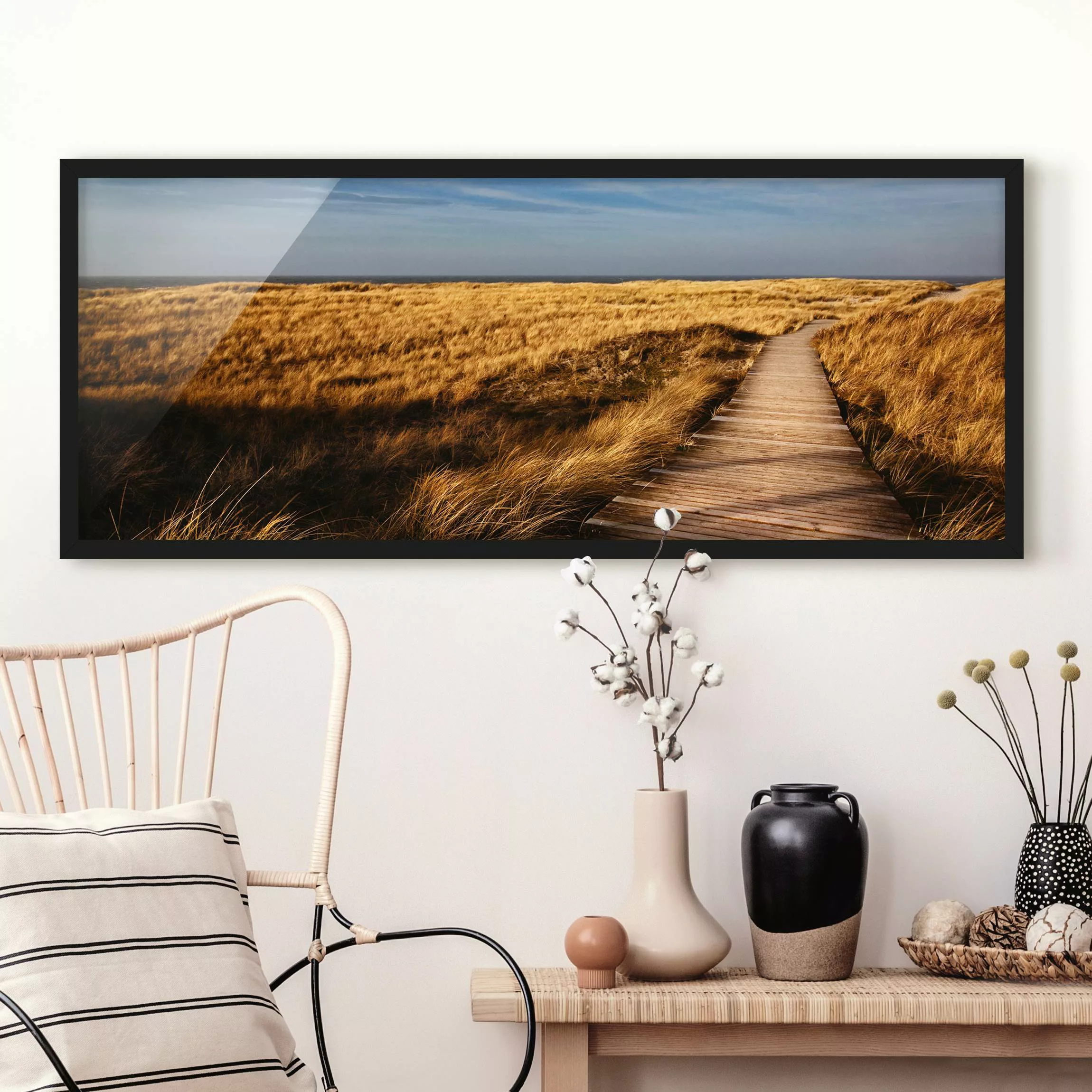 Bild mit Rahmen Strand - Panorama Dünenweg auf Sylt günstig online kaufen