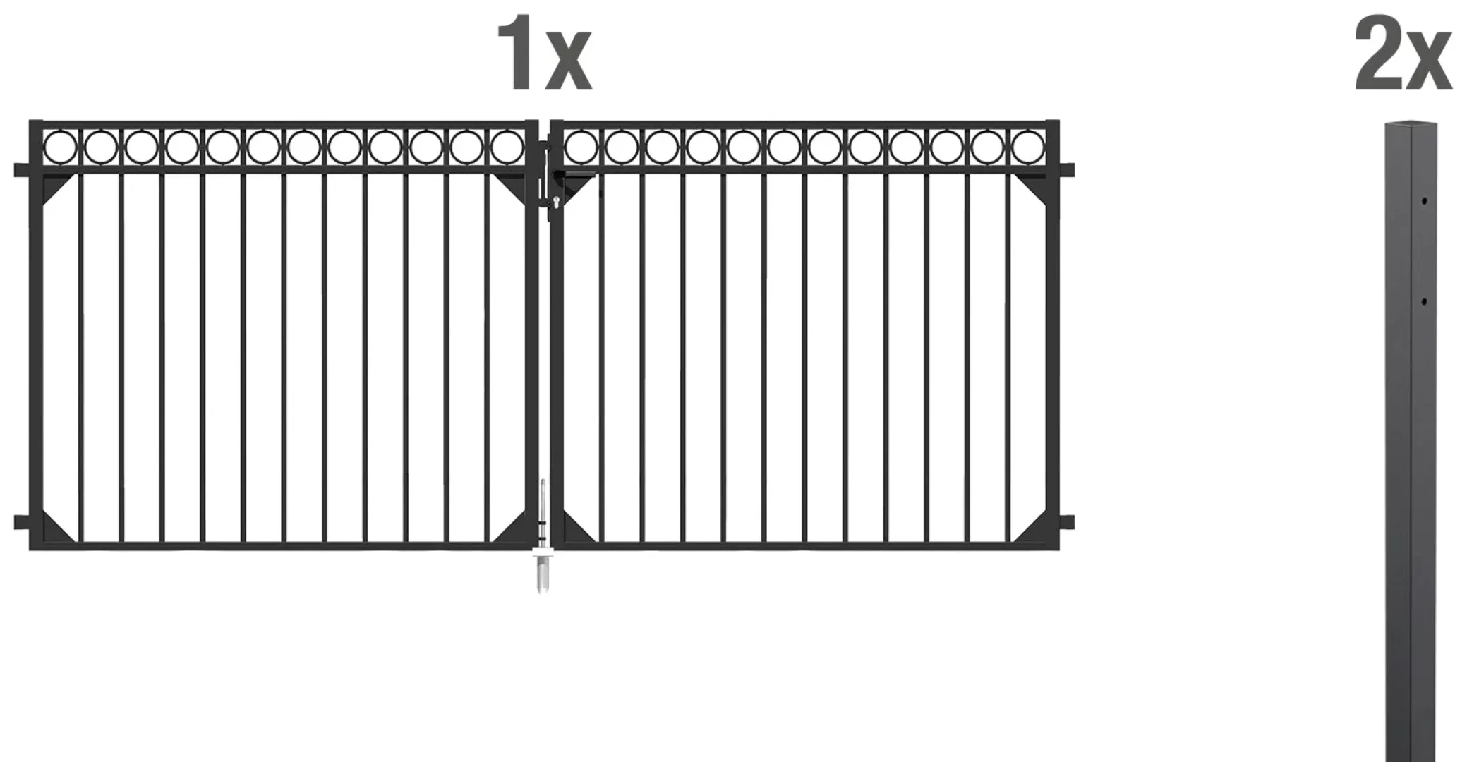 Metallzaun Doppeltor-Set Circle Anthrazit z. Einbetonieren 120 cm x 301 cm günstig online kaufen