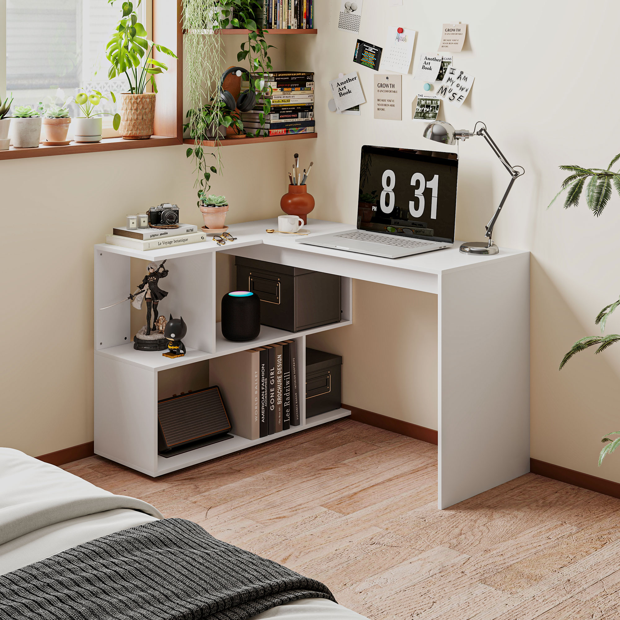 HOMCOM Eckschreibtisch mit 4 Regalen, Eckcomputer-Schreibtisch aus Holz, Ga günstig online kaufen