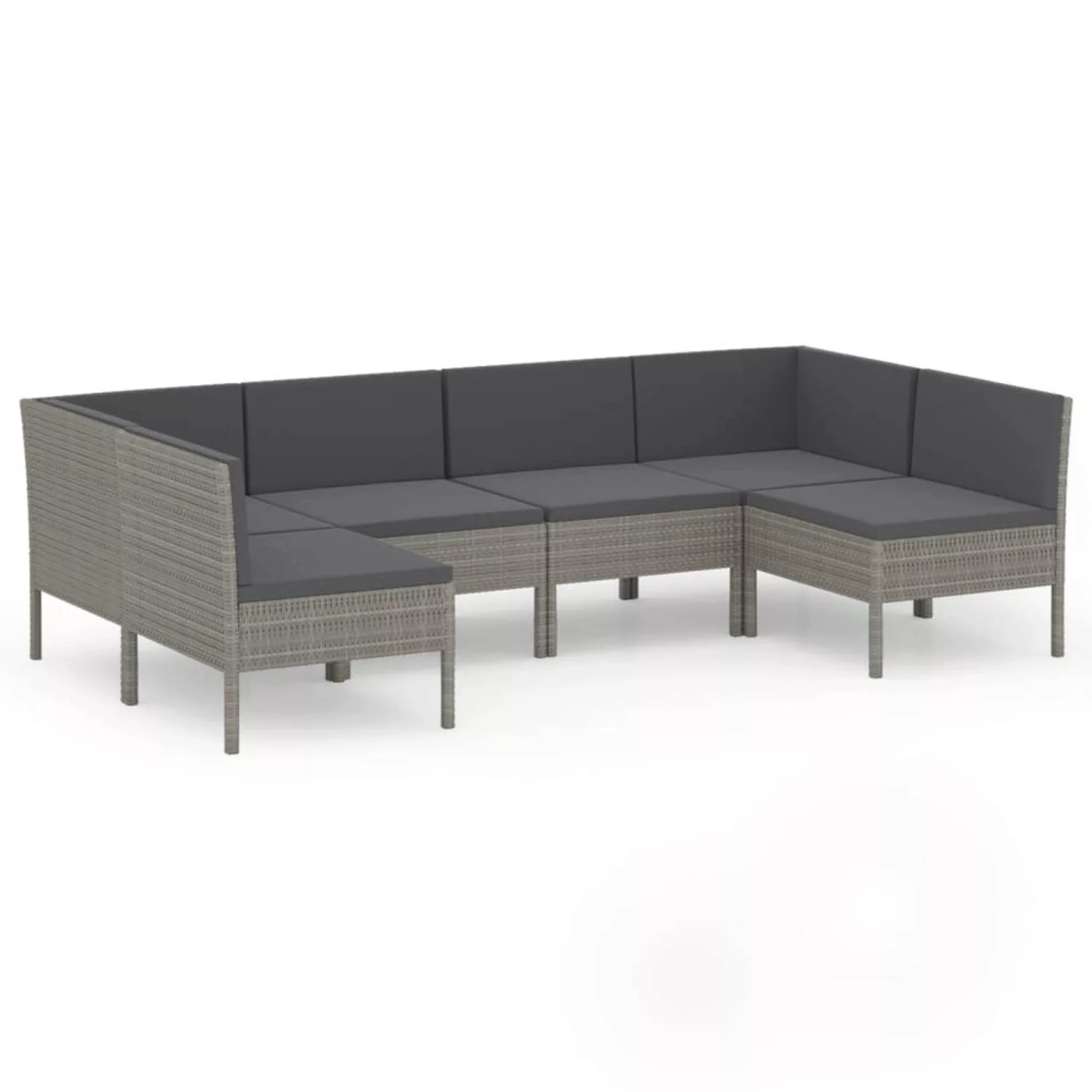 6-tlg. Garten-lounge-set Mit Auflagen Poly Rattan Grau günstig online kaufen