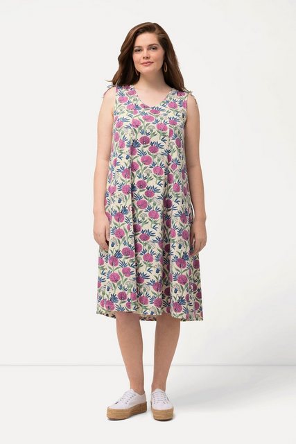 Ulla Popken Jerseykleid Midikleid Blüten V-Ausschnitt ärmellos günstig online kaufen