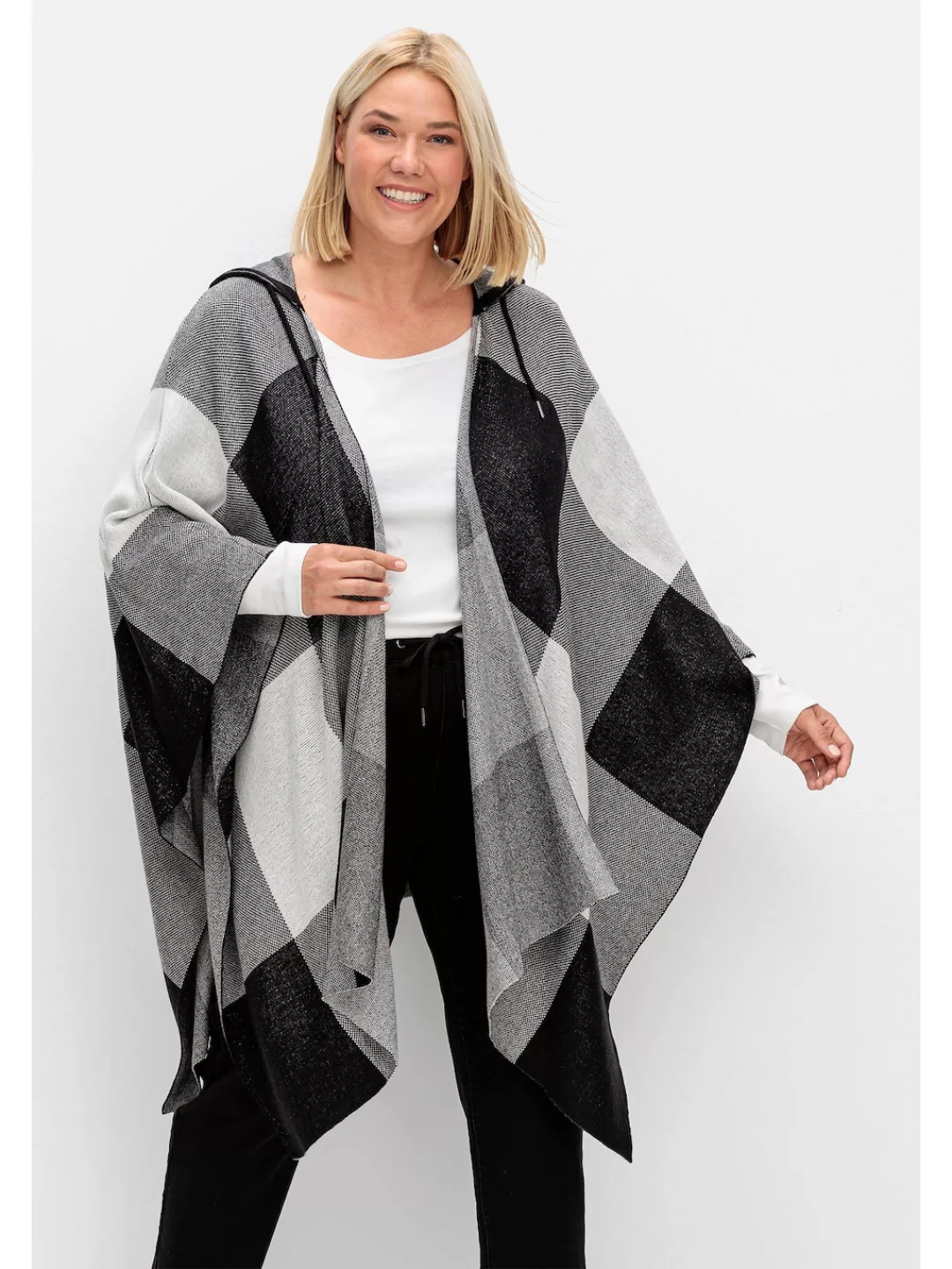 Sheego Strickcape "Große Größen", mit Kapuze, offene Form günstig online kaufen