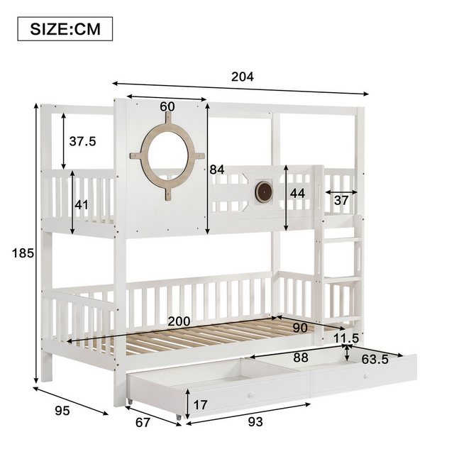 Flieks Etagenbett, Massivholzbett Kinderbett 90x200cm mit 2 Schubladen und günstig online kaufen