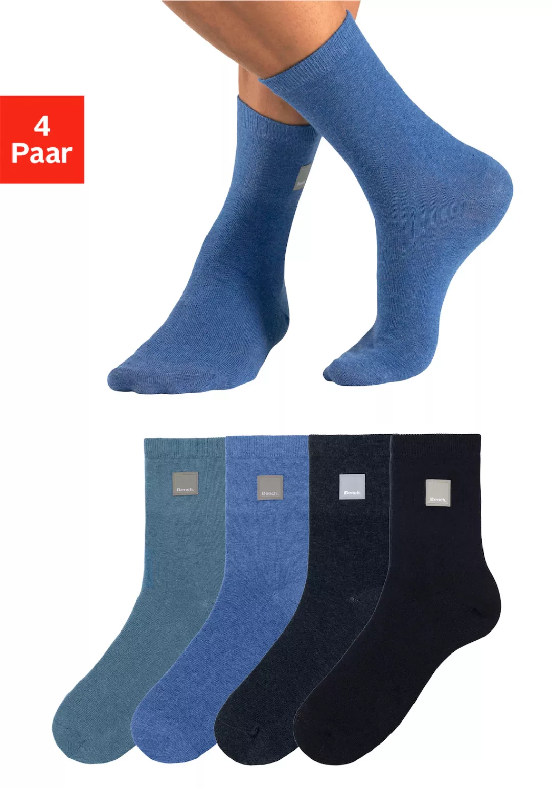 Bench. Basicsocken, (Packung, 4 Paar), mit Weblabel günstig online kaufen