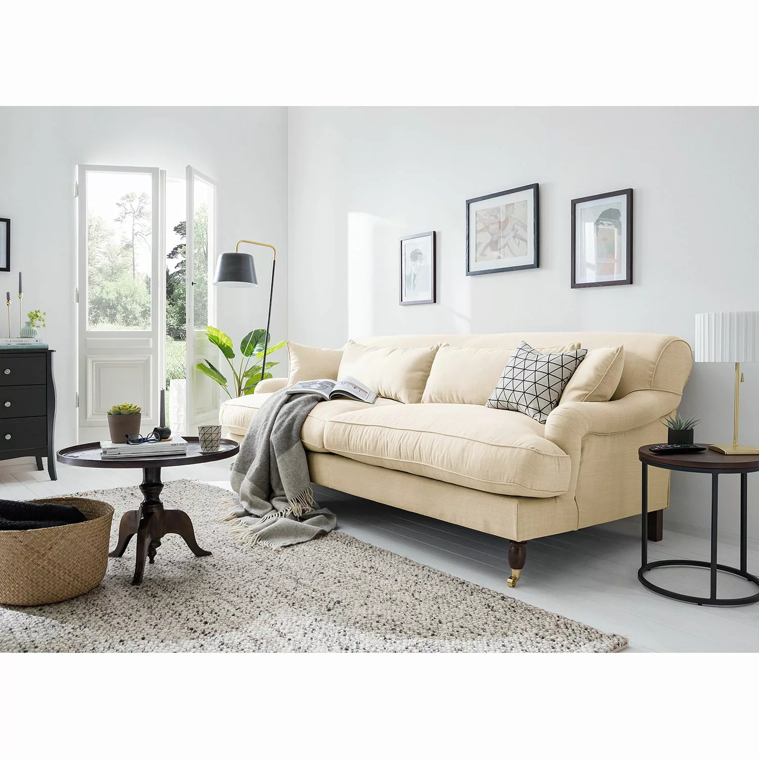 home24 Maison Belfort Sofa Stenum 3-Sitzer Cremeweiß Webstoff 237x91x112 cm günstig online kaufen