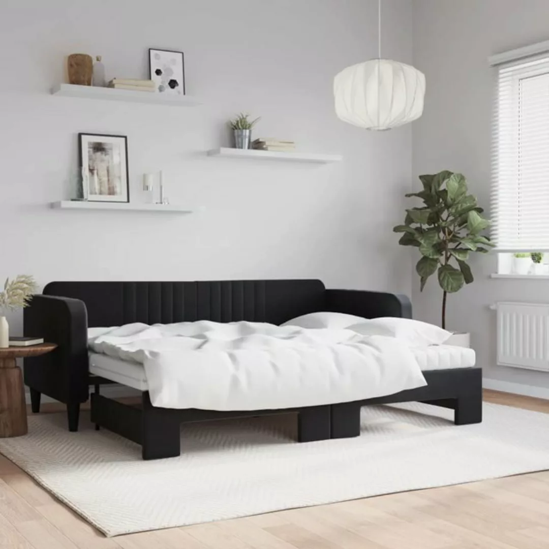 vidaXL Gästebett Gästebett Tagesbett Ausziehbar mit Matratzen Schwarz 80x20 günstig online kaufen