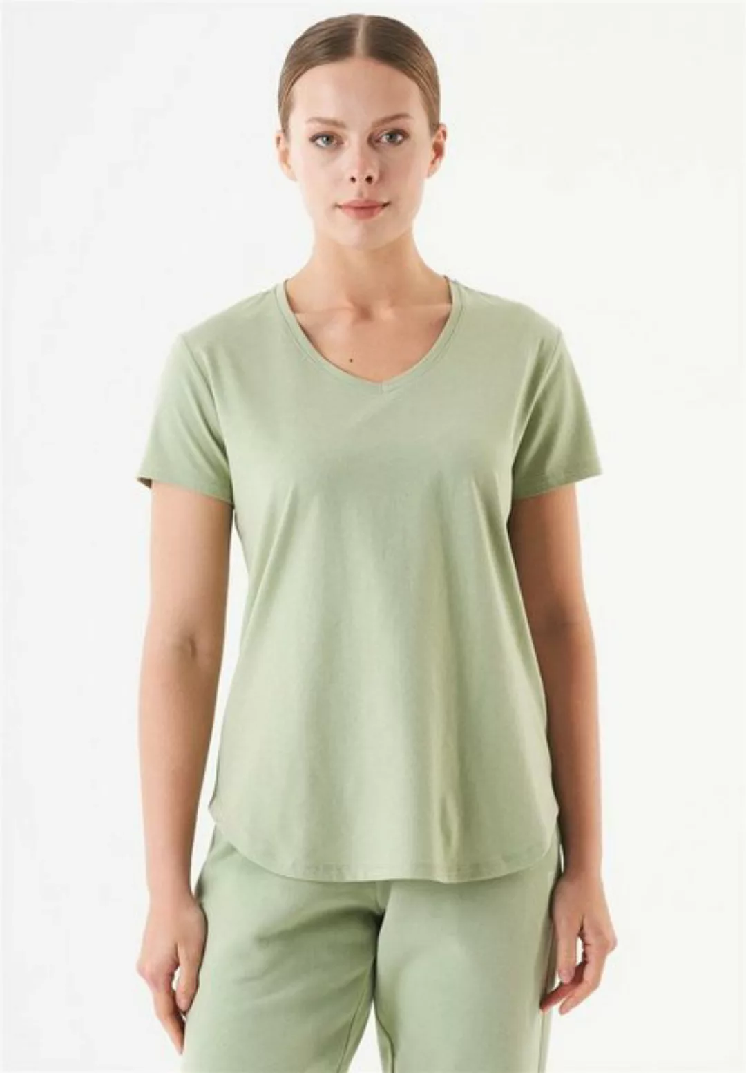 ORGANICATION T-Shirt Tuba-Women's V-Neck Basic T-Shirt in Sage Green günstig online kaufen