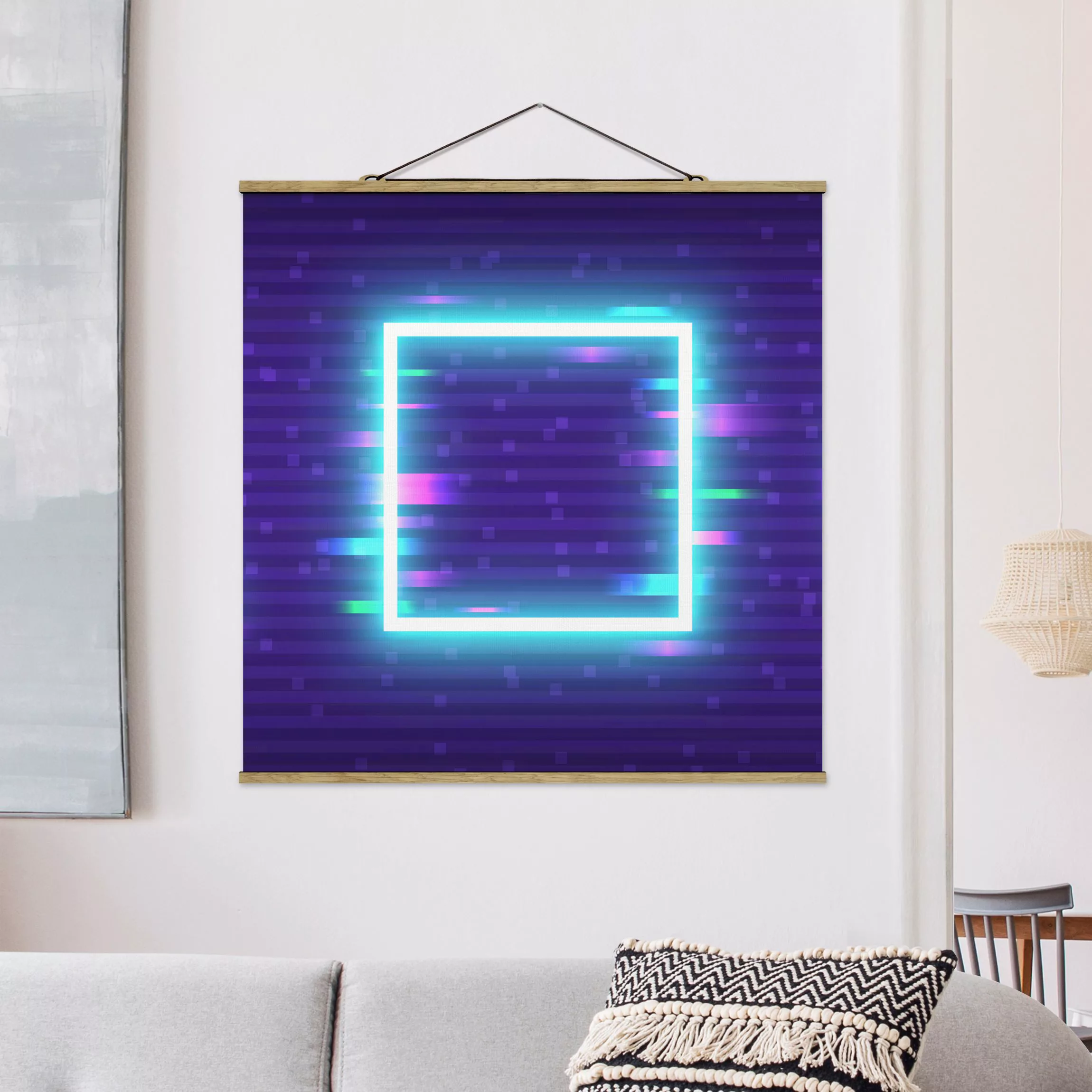 Stoffbild mit Posterleisten Geometrisches Quadrat in Neonfarben günstig online kaufen