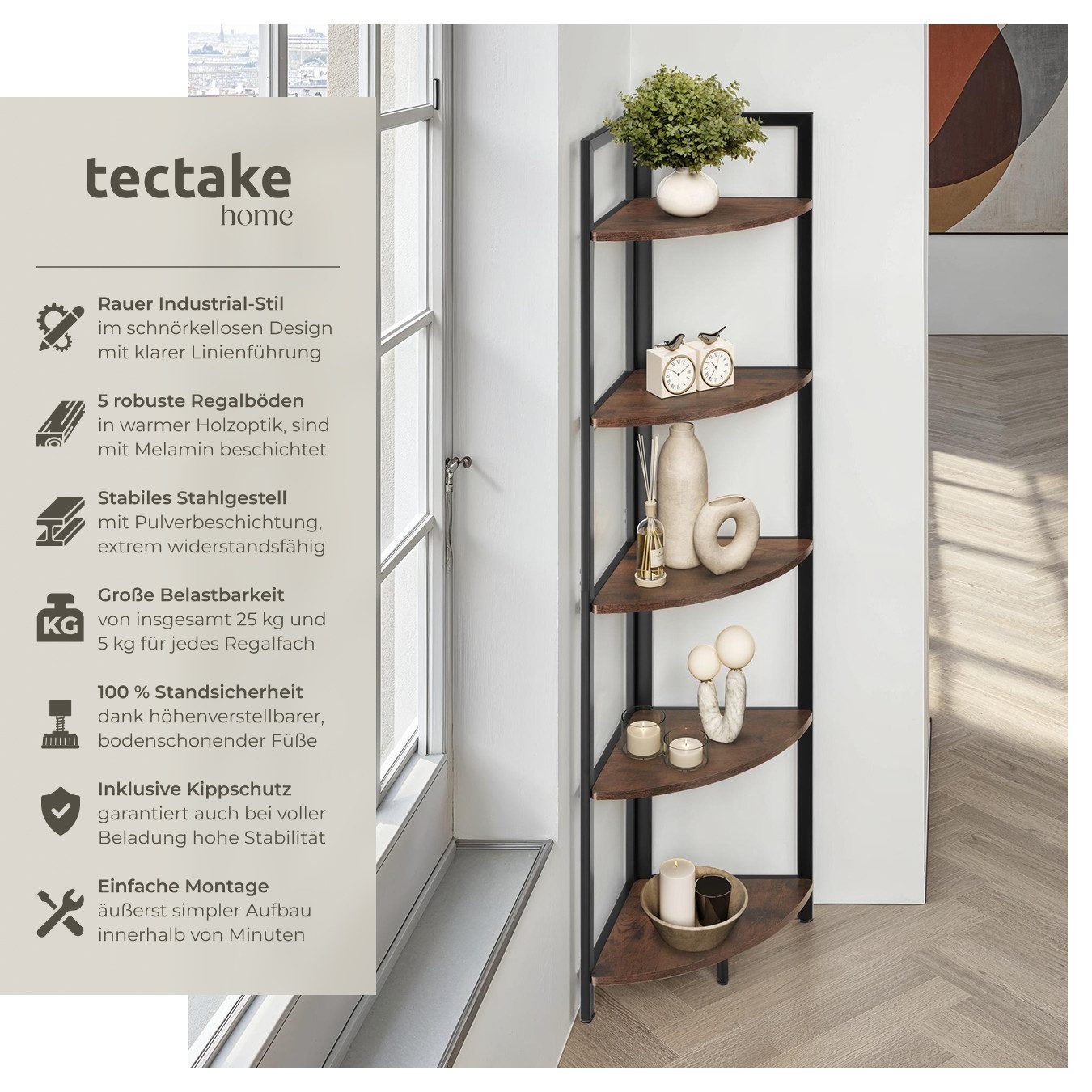 tectake Bücherregal Eckregal, Set 1-tlg., Industrial günstig online kaufen