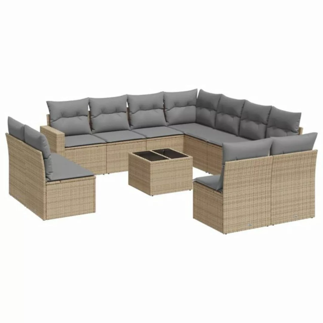 vidaXL Sofaelement 12-tlg. Garten-Sofagarnitur mit Kissen Beige Poly Rattan günstig online kaufen