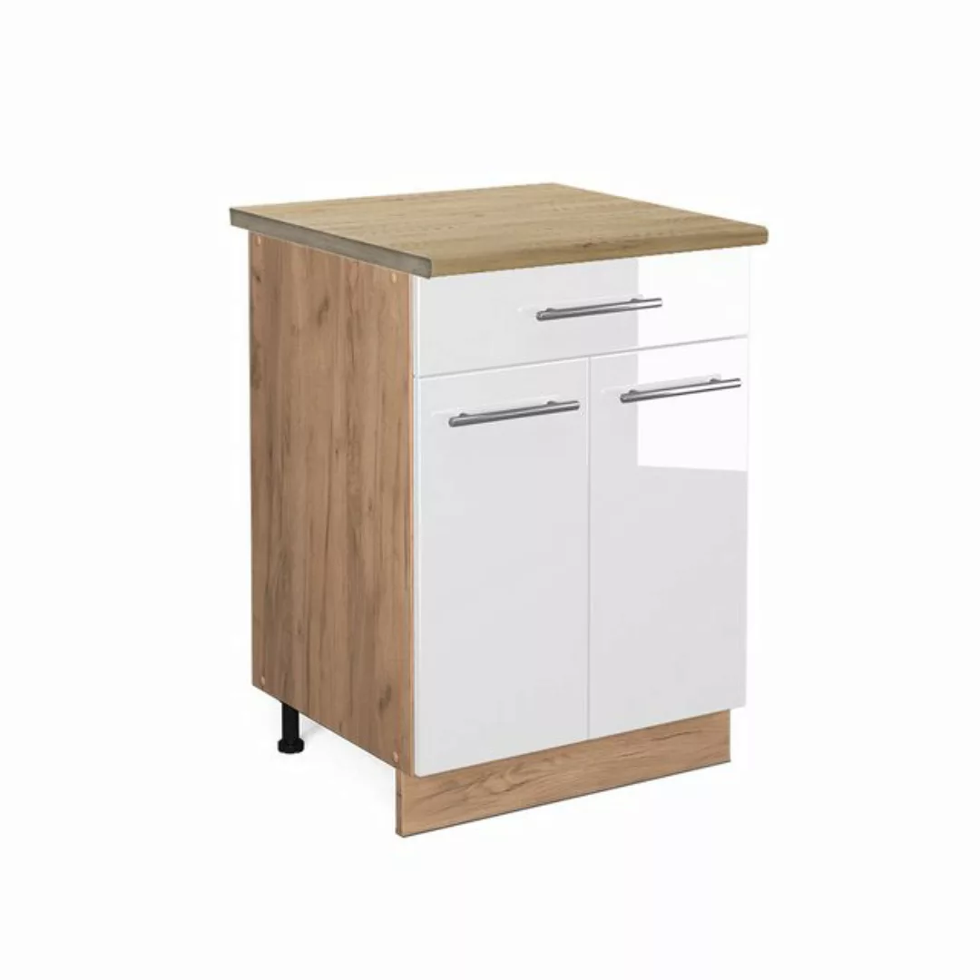 Vicco Unterschrank Fame-Line, Weiß Hochglanz/Goldkraft Eiche, 60 cm mit Sch günstig online kaufen