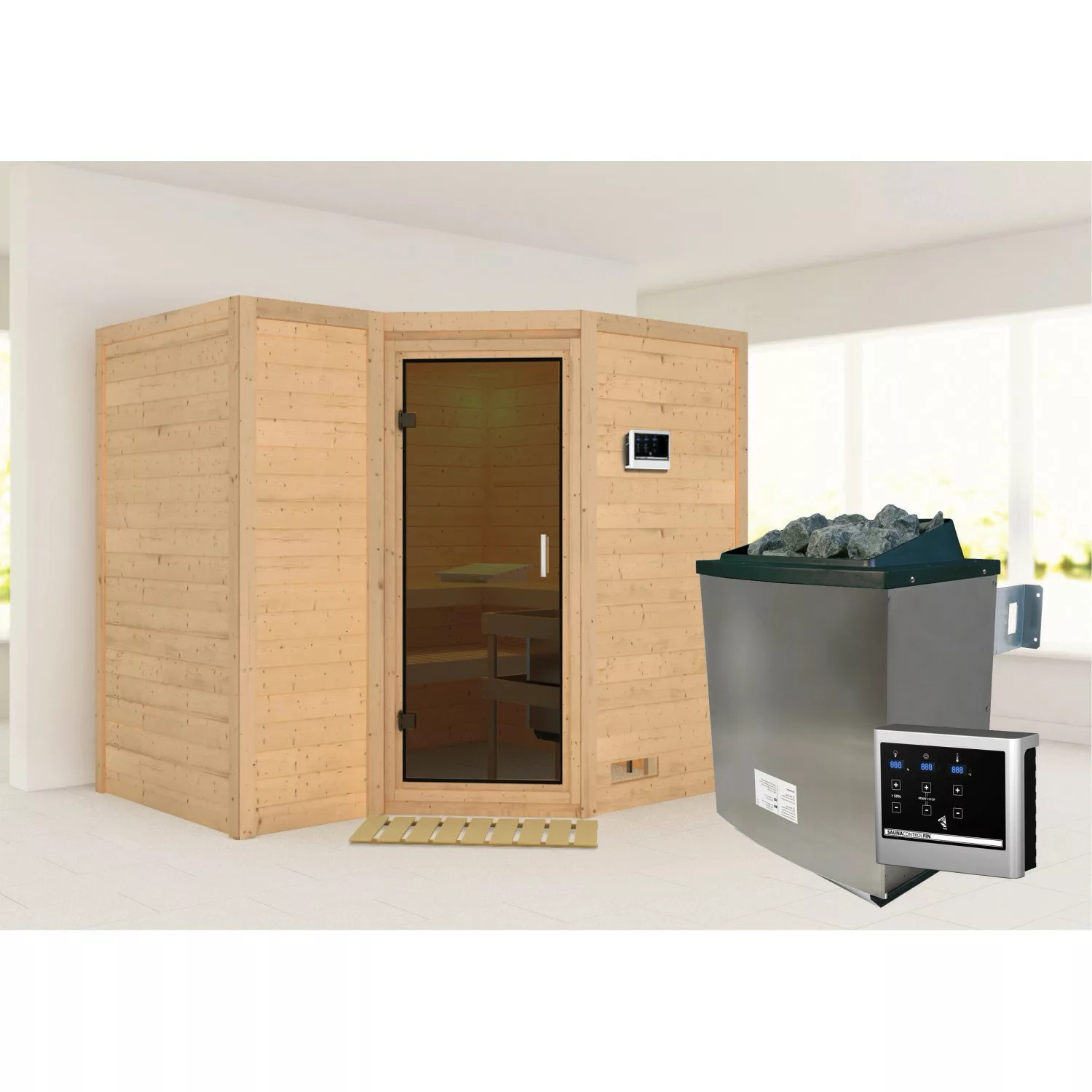 Karibu Sauna Steena 2 mit Ofen externe Stg.Natur günstig online kaufen