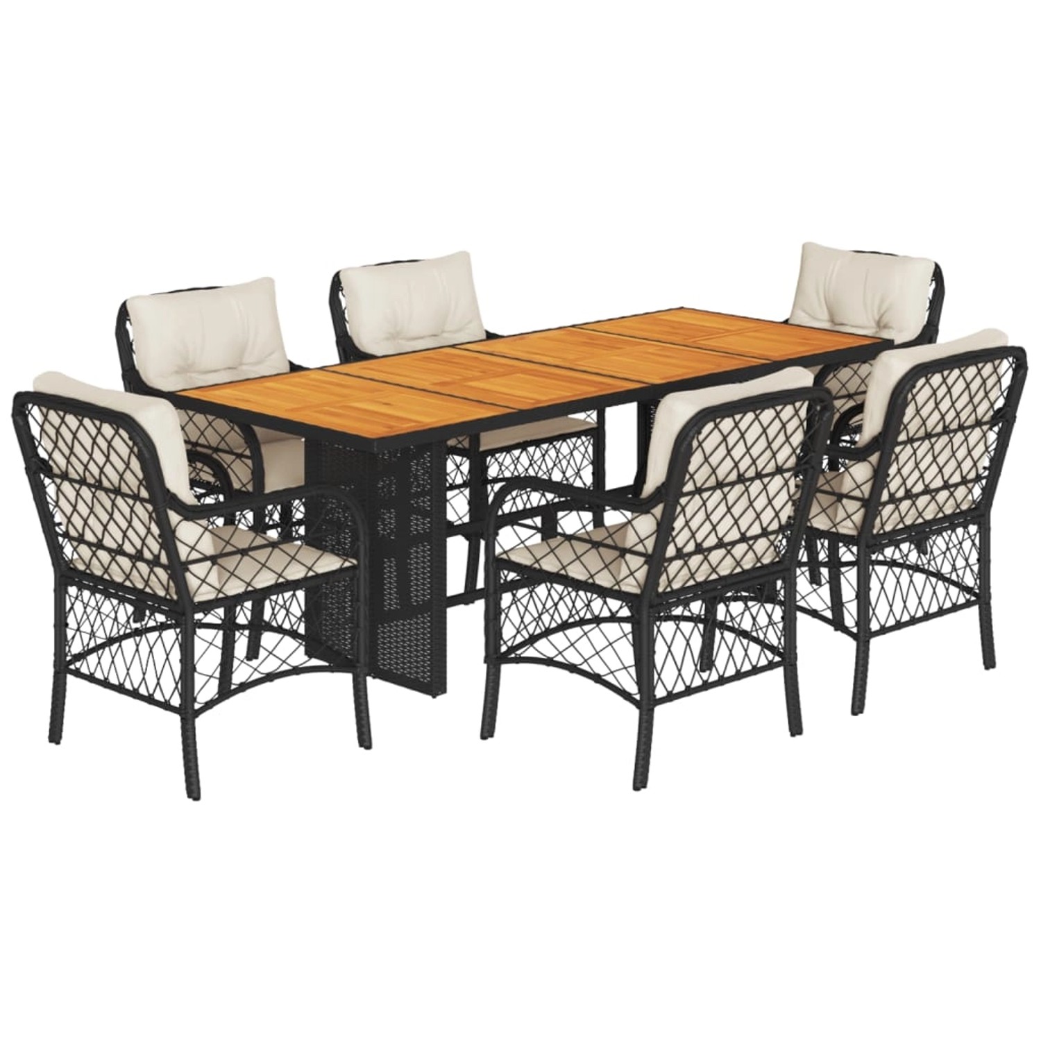 vidaXL 7-Tlg Garten-Essgruppe mit Kissen Schwarz Poly Rattan 3212070 günstig online kaufen