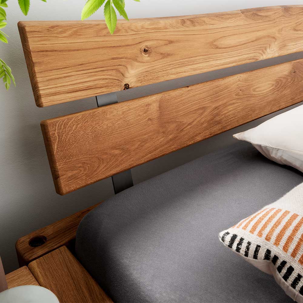 Doppelbett Massivholzbett in Wildeichefarben im Industry und Loft Stil günstig online kaufen