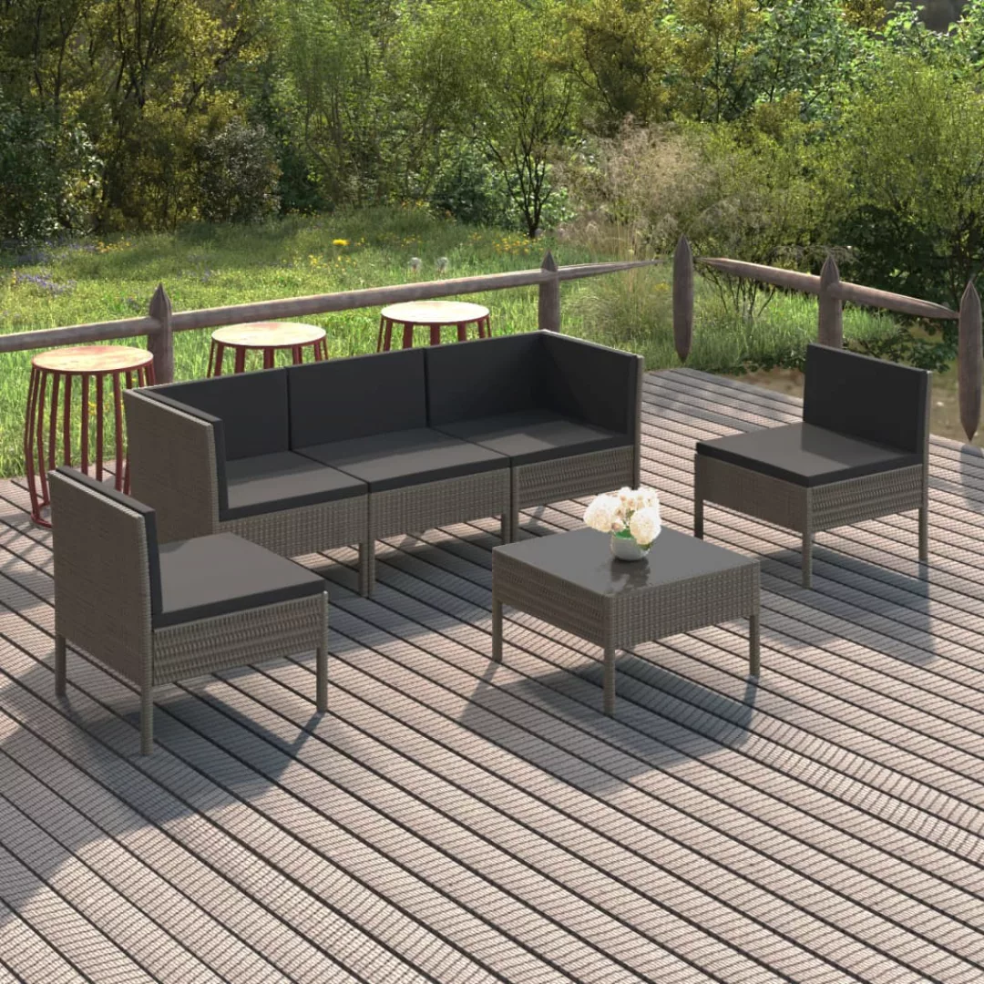 6-tlg. Garten-lounge-set Mit Auflagen Poly Rattan Grau günstig online kaufen