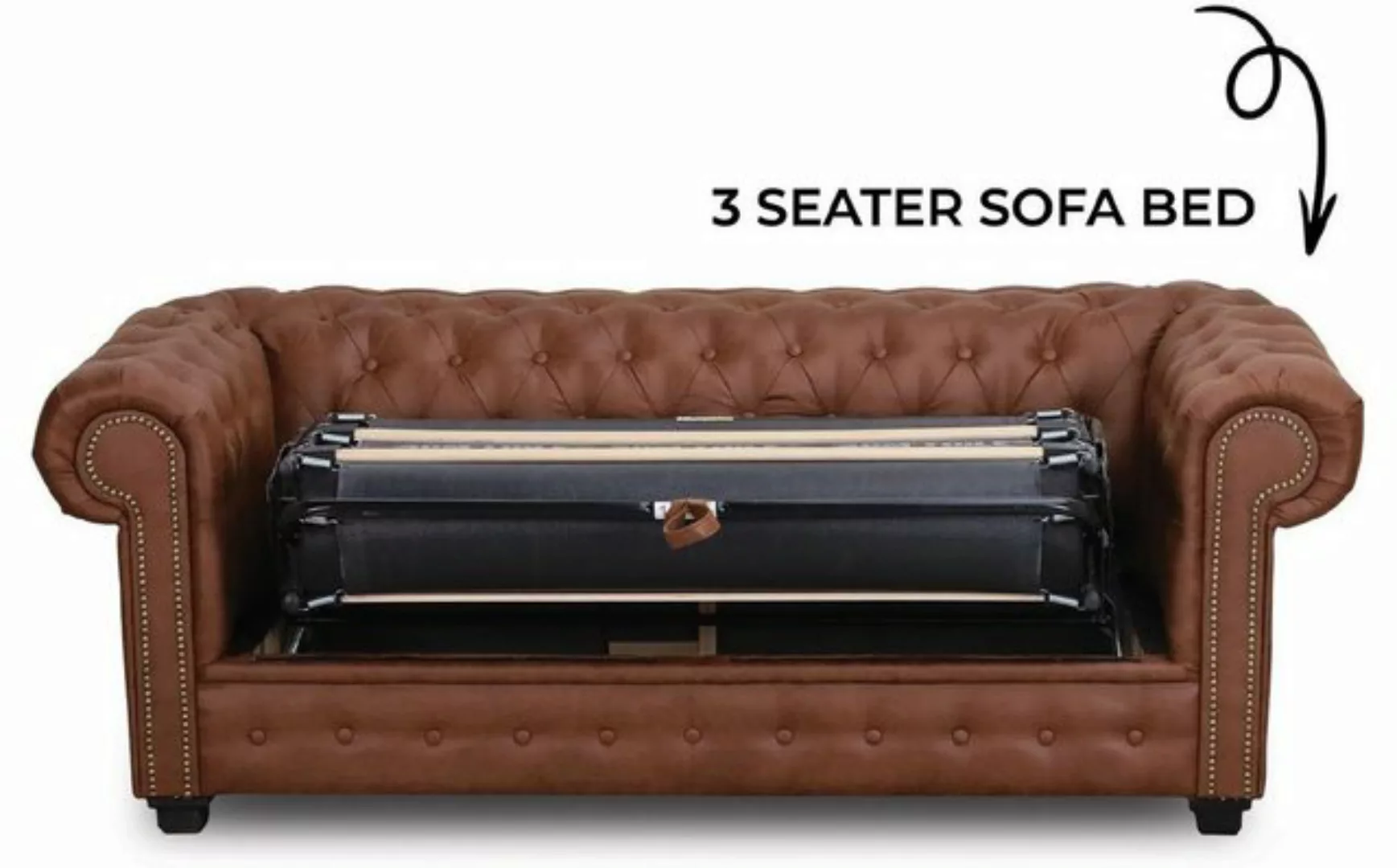 JVmoebel Sofa Braunes Chesterfield Schlafsofa Luxus Dreisitzer + Bettfunkti günstig online kaufen