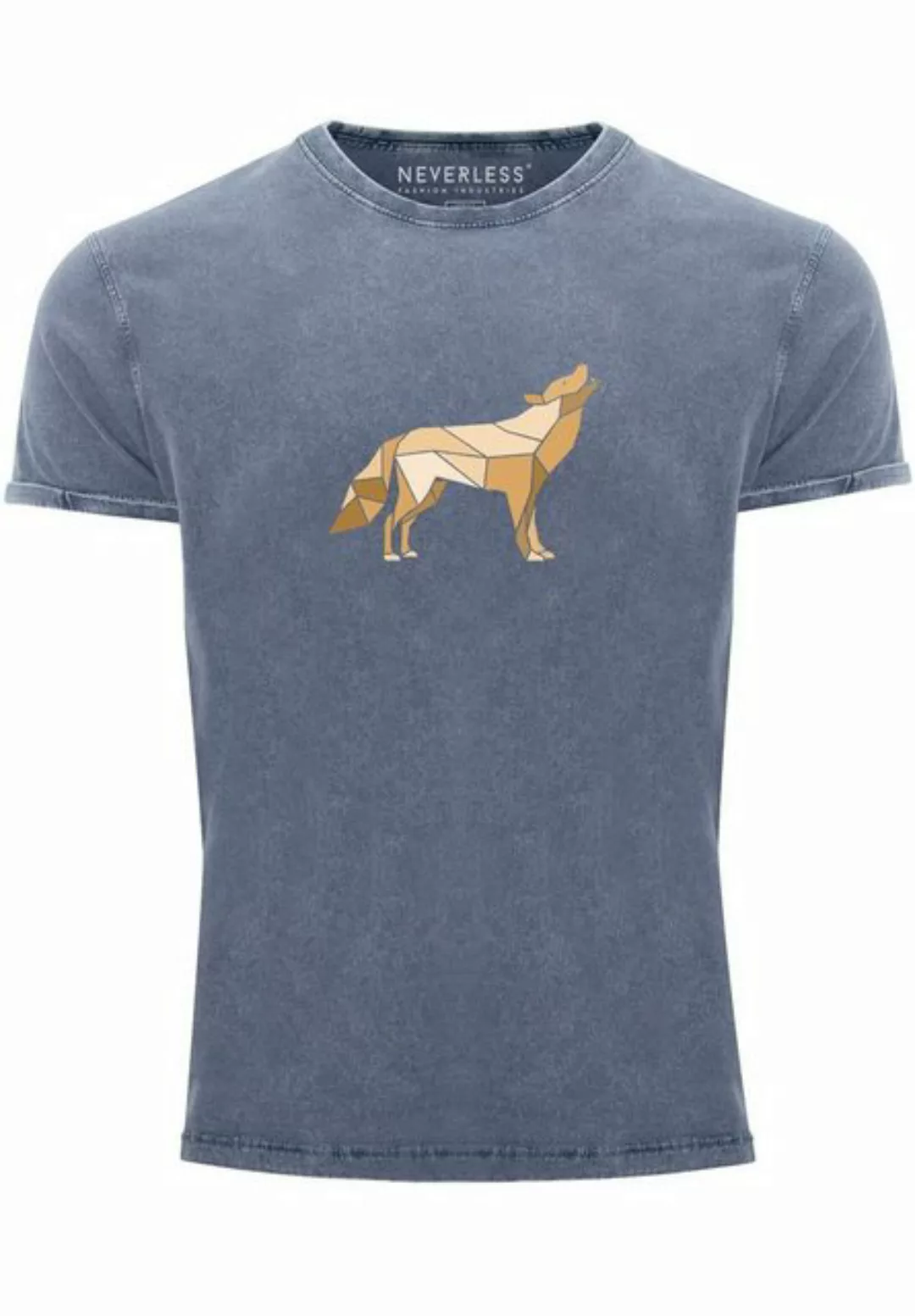 Neverless Print-Shirt Herren Vintage Shirt Aufdruck Wolf Polygon Print Geom günstig online kaufen