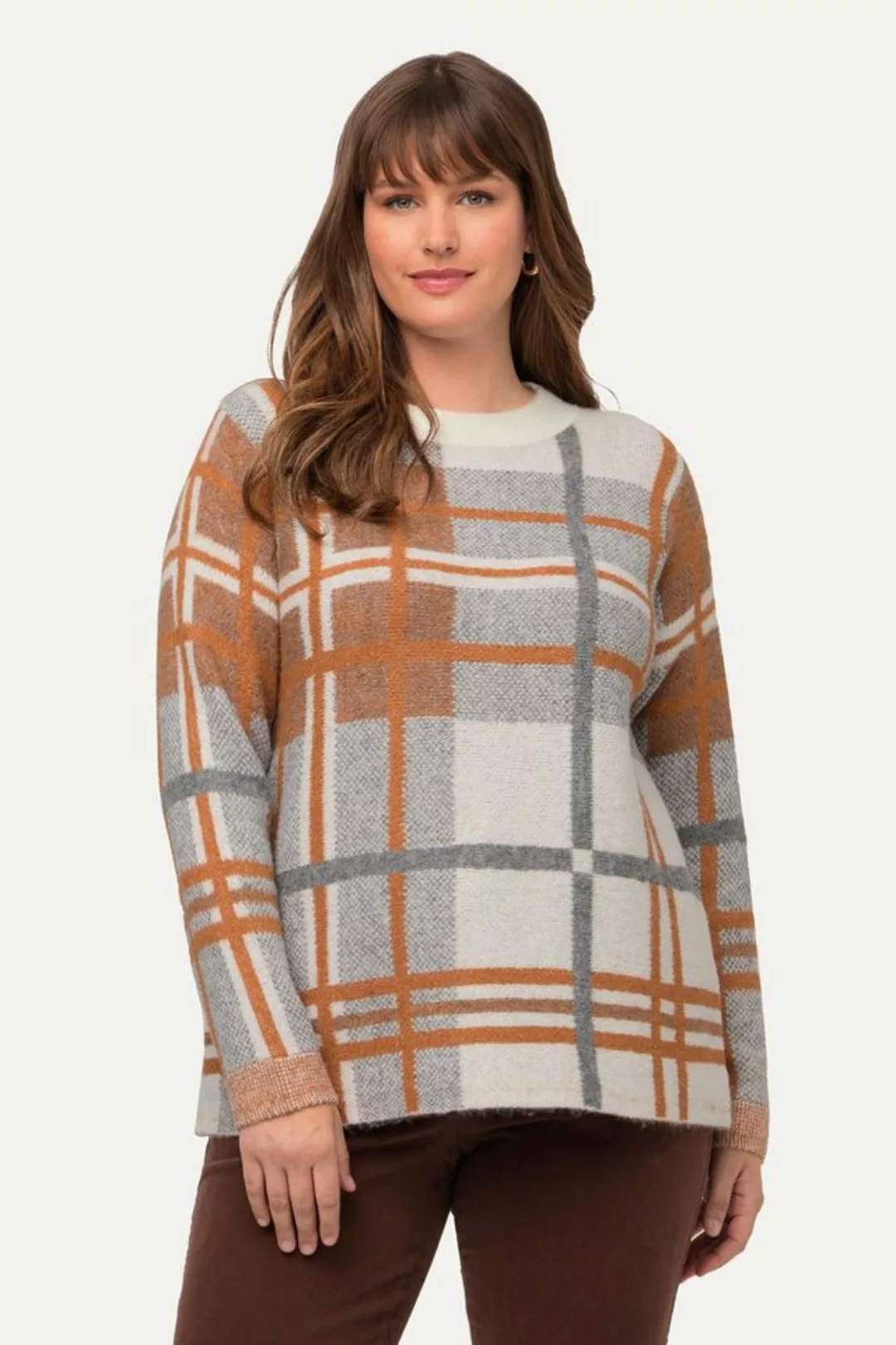 Ulla Popken Strickpullover Pullover Karomuster Rundhals Langarm günstig online kaufen