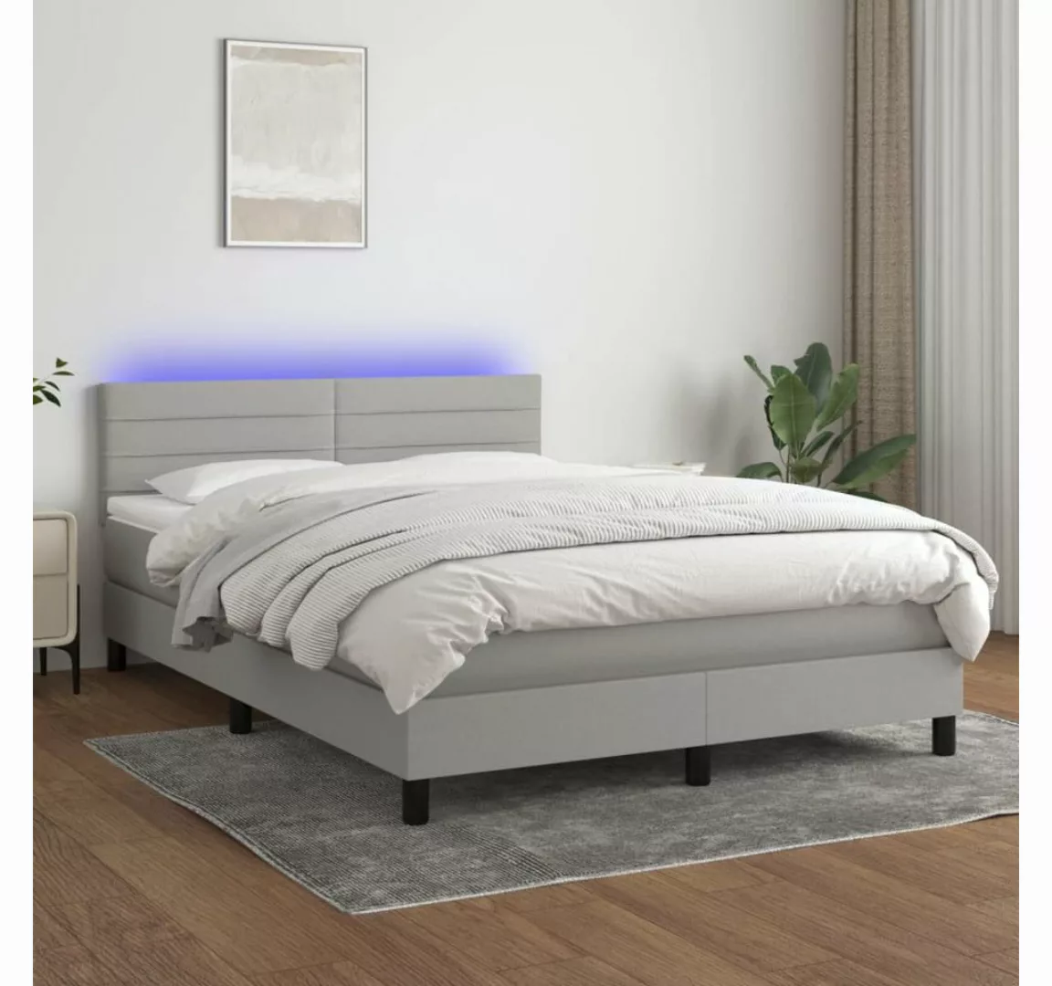 vidaXL Boxspringbett Boxspringbett mit Matratze LED Hellgrau 140x190 cm Sto günstig online kaufen