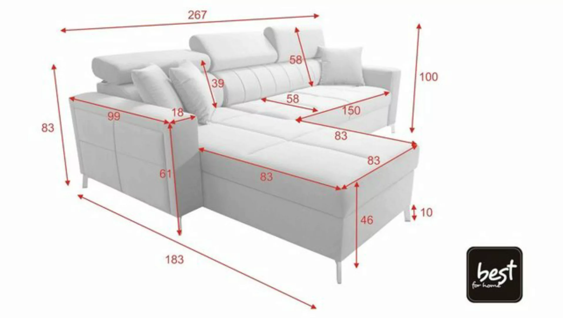 Best for Home Ecksofa SID I MAXI mit Schlaffunktion und Bettkasten günstig online kaufen