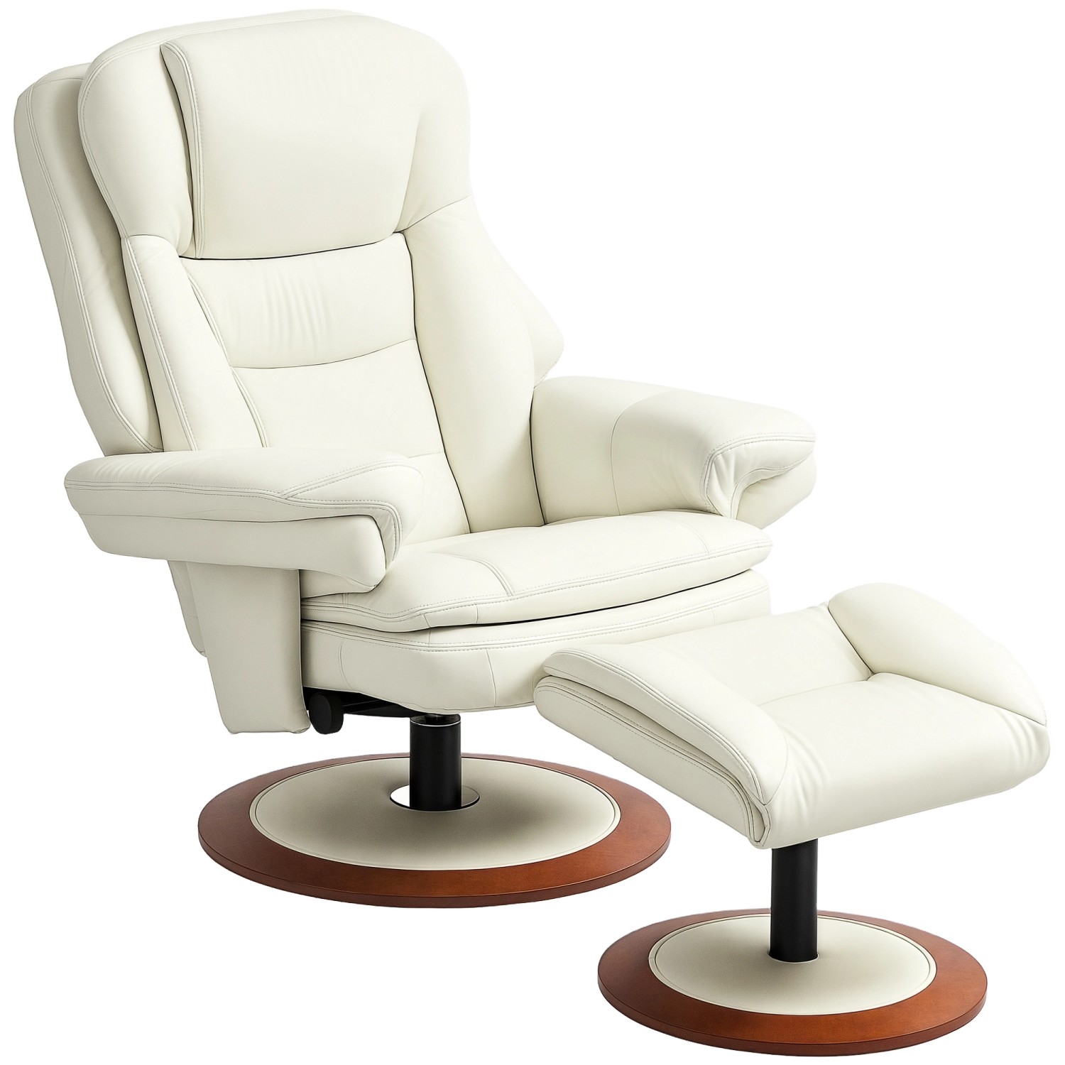 HOMCOM Relaxsessel mit Hocker Kunstleder Stahl Cremeweiß 94L x 98B x 104H c günstig online kaufen
