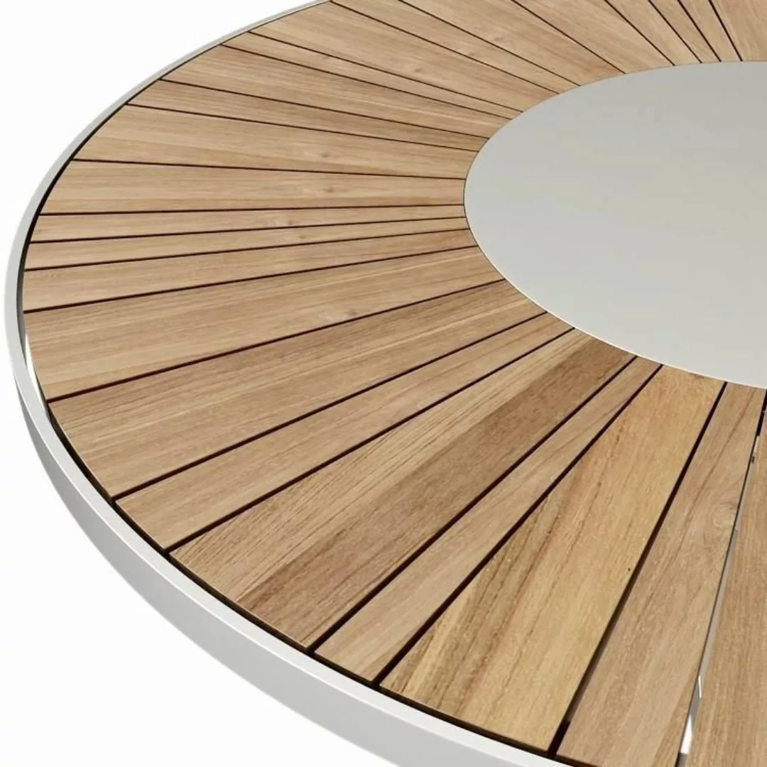 Alserio Designer Essgruppe Tisch + 4 Stühle Fedaia Teakholz Edelstahl günstig online kaufen