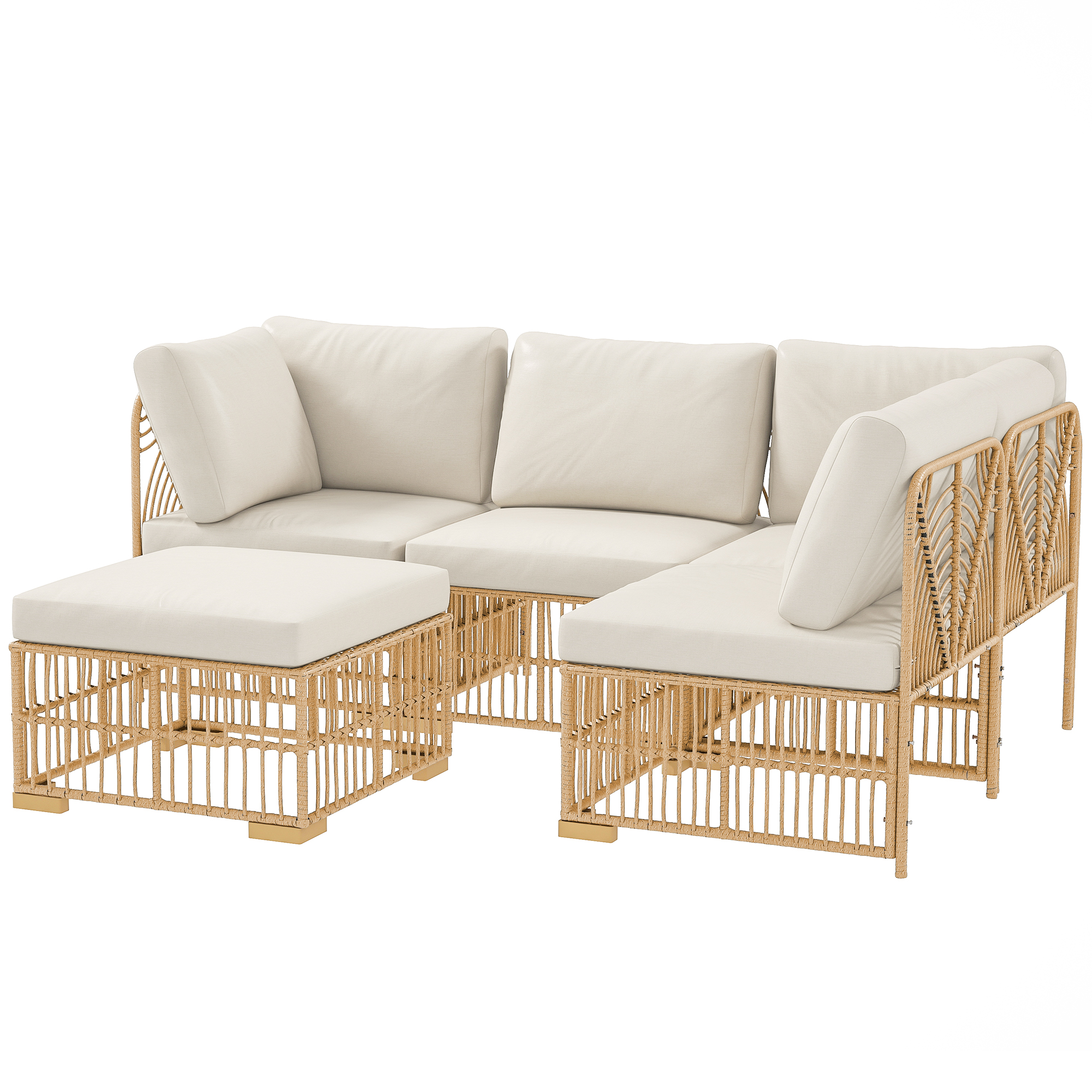 Outsunny Ecklounge-Set aus Polyrattan Gartenmöbel Set mit Ecksofa Sessel Ho günstig online kaufen