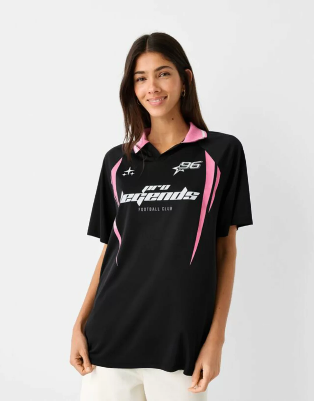 Bershka Oversize-T-Shirt Mit Kurzen Ärmeln, Polokragen Und Print Damen L Sc günstig online kaufen