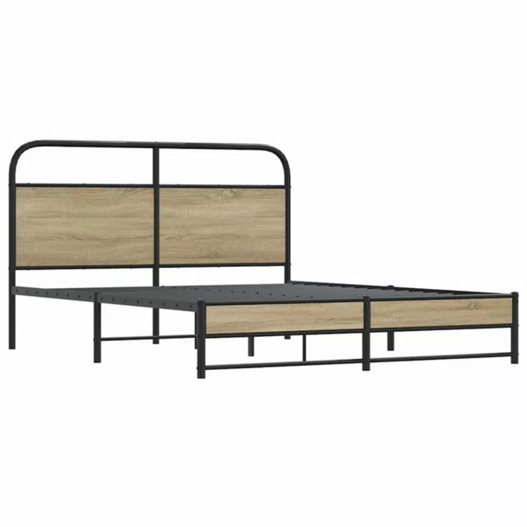 vidaXL Bett Metallbett ohne Matratze Räuchereiche 160x200 cm günstig online kaufen