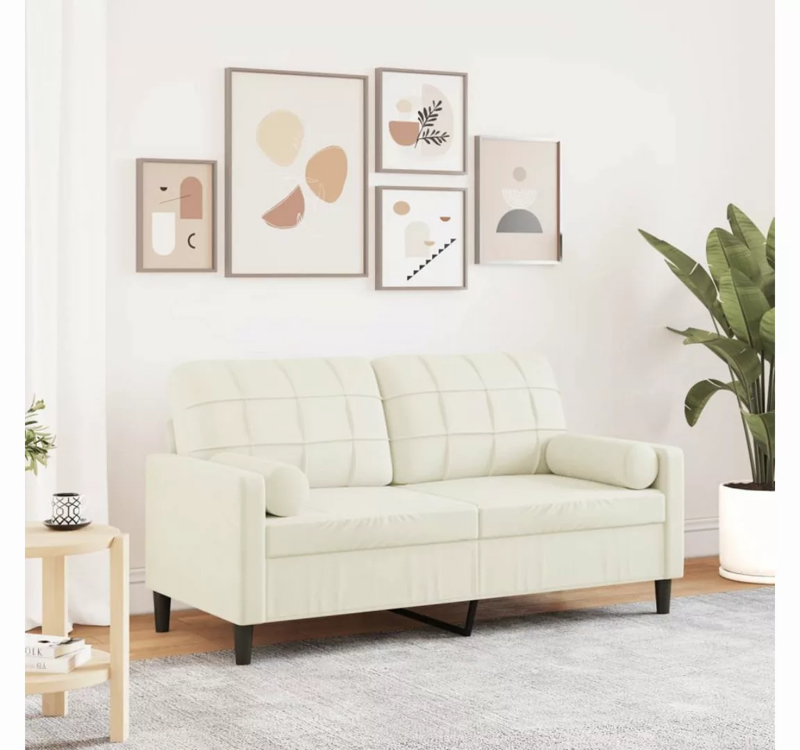 vidaXL Sofa, 2-Sitzer-Sofa mit Zierkissen Creme 140 cm Samt günstig online kaufen