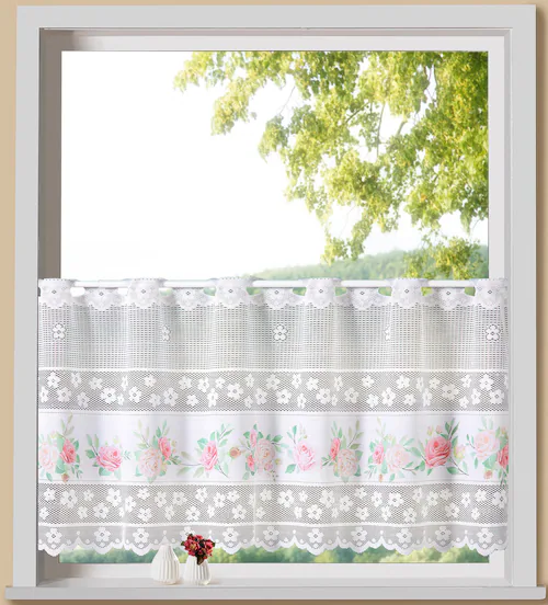Weckbrodt Scheibengardine »Rosen«, (1 St.), Bistro, Jacquard, floral, Bordü günstig online kaufen