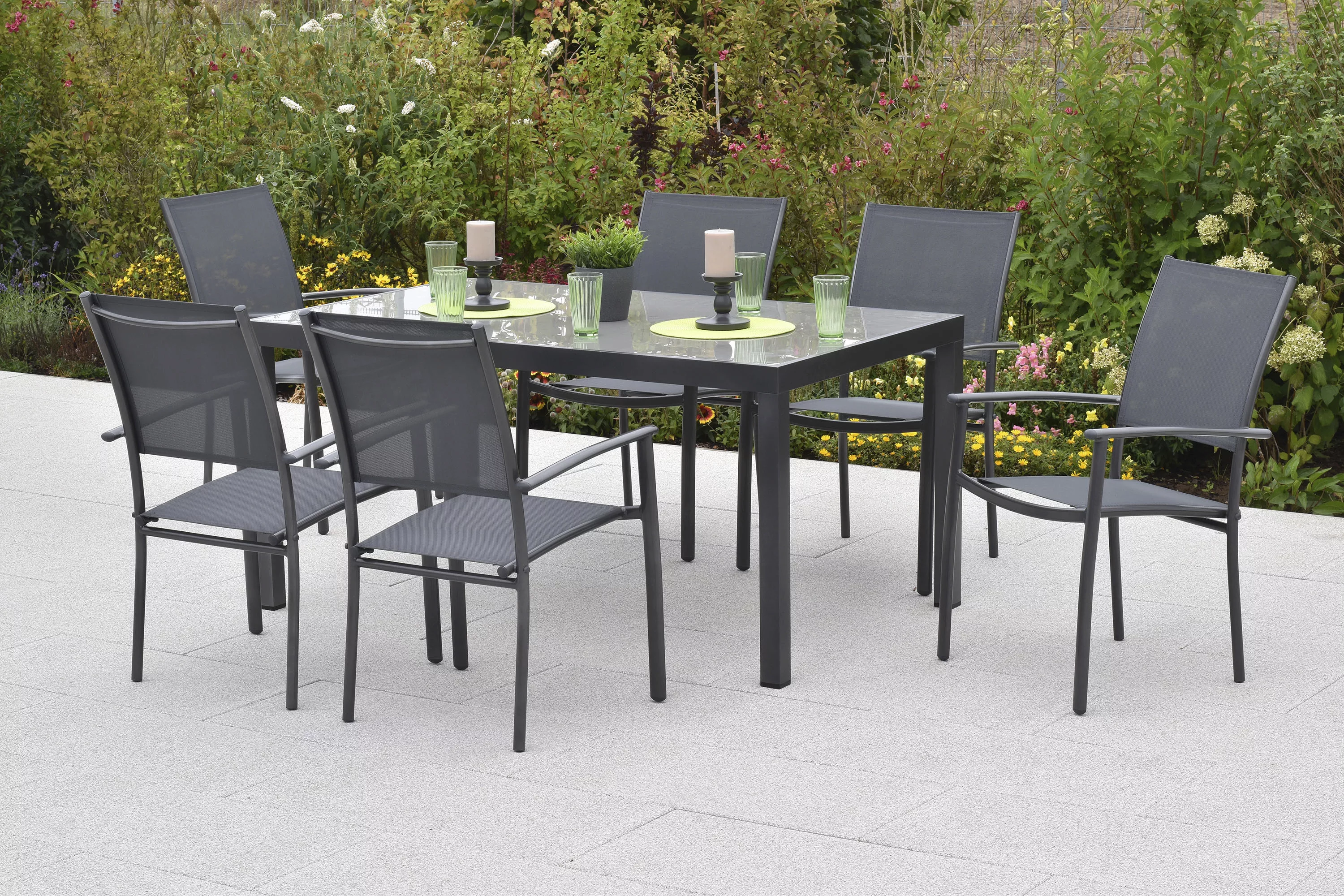 MERXX Garten-Essgruppe ""Milano"", (Set, 7 tlg.), Sessel stapelbar, graue G günstig online kaufen