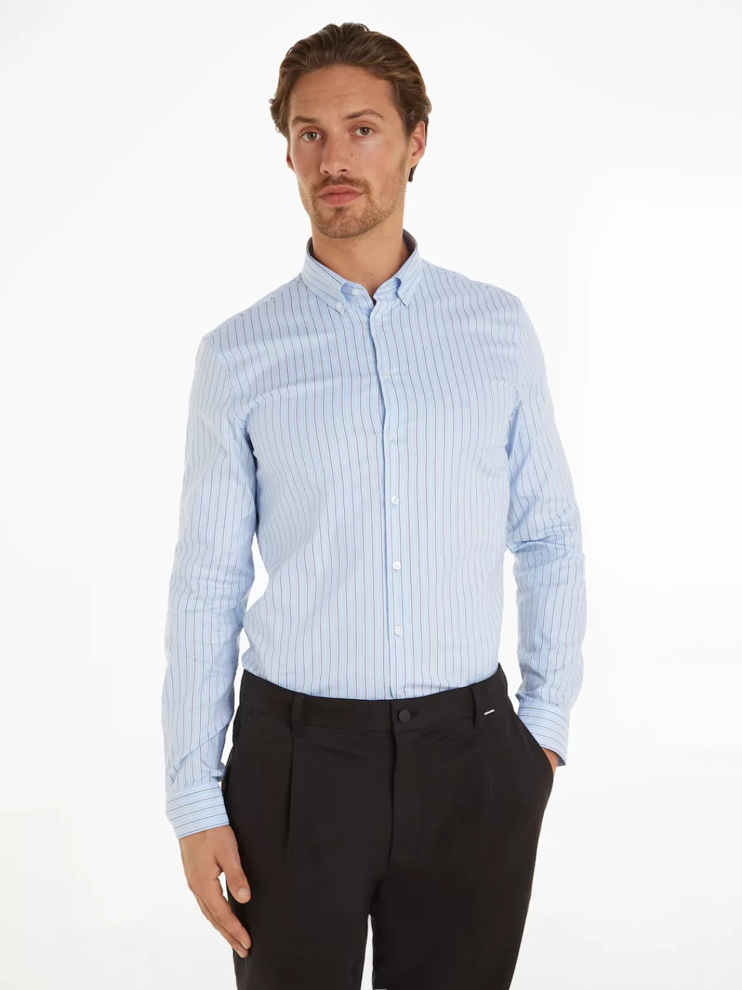 Calvin Klein Langarmhemd OXFORD 2 TONES STRIPE SLIM SHIRT mit Knopfleiste günstig online kaufen