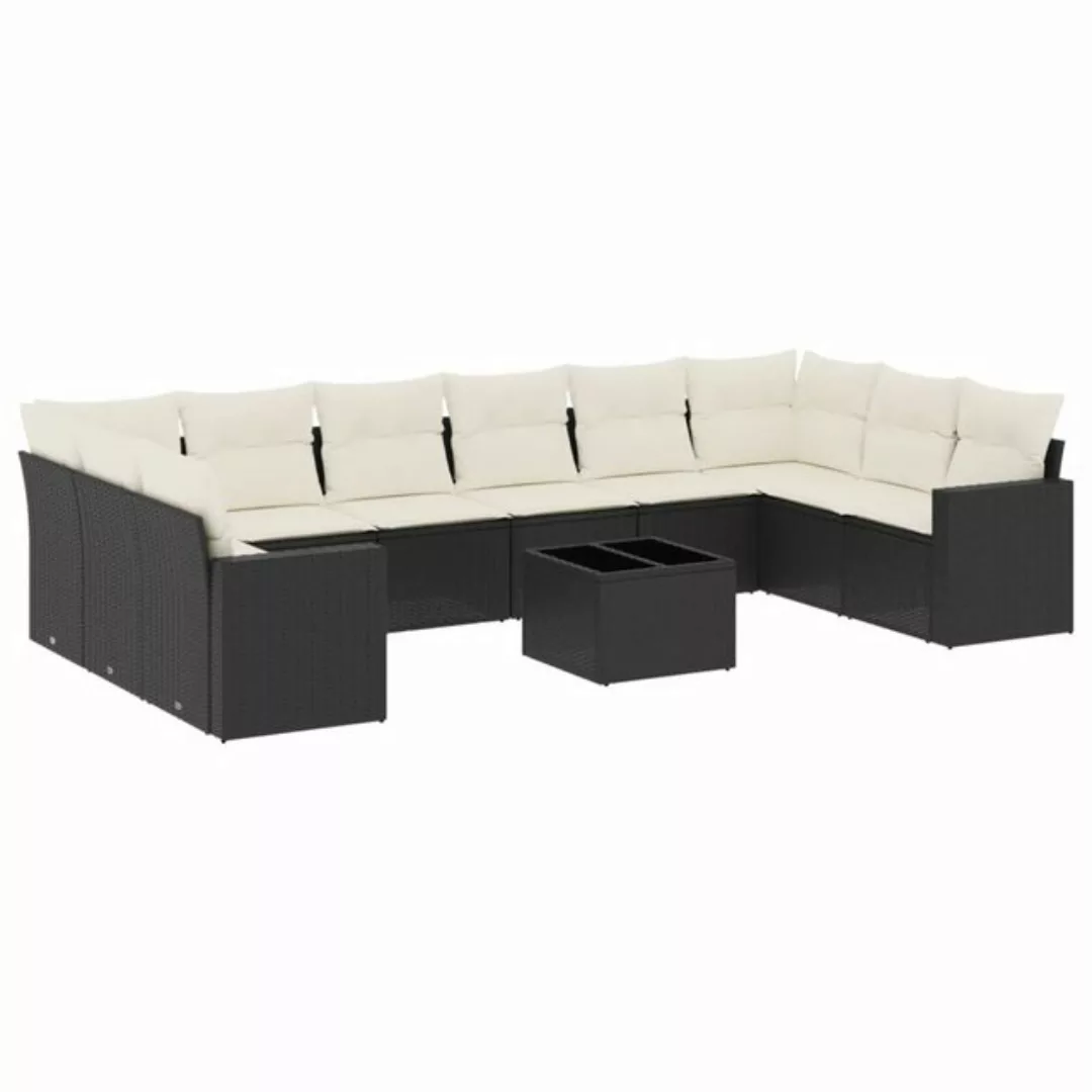 vidaXL Sofaelement 11-tlg. Garten-Sofagarnitur mit Kissen Schwarz Poly Ratt günstig online kaufen