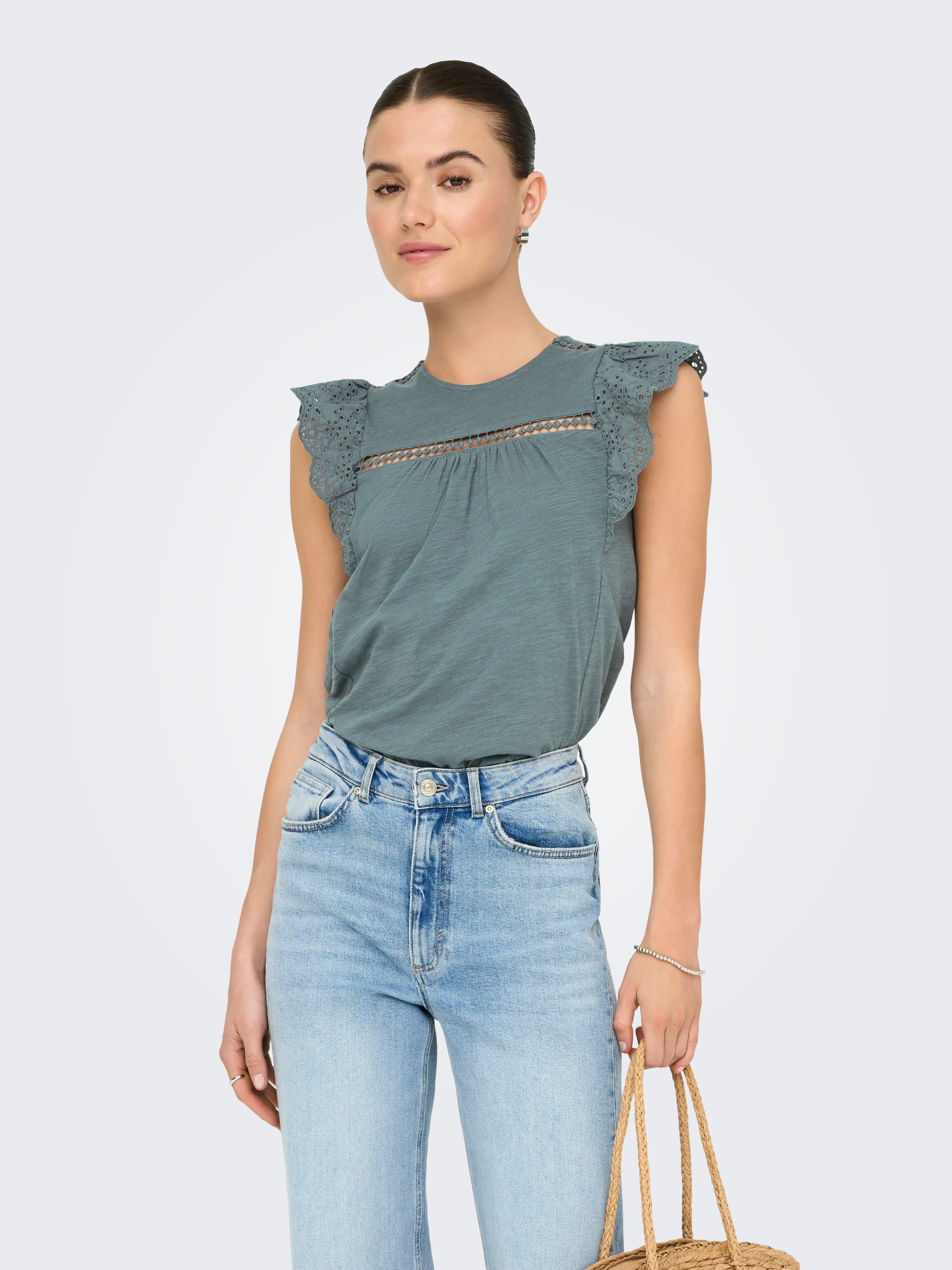 ONLY Kurzarmshirt ONLLEA S/L FRILL MIX günstig online kaufen