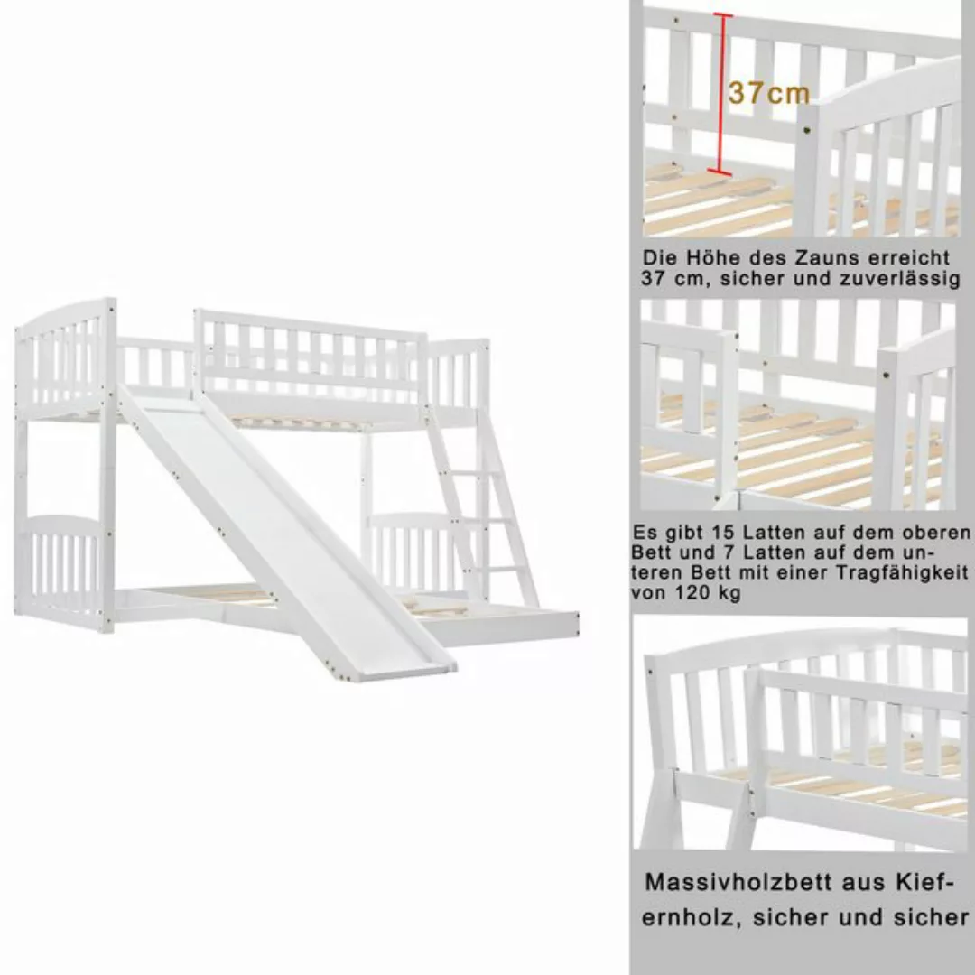 MODFU Etagenbett Kinderbett, Holzbett Bett mit Rutsche 90 x 200 cm (mit Rut günstig online kaufen