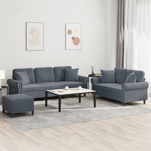 vidaXL Sofa 3-tlg. Sofagarnitur mit Kissen Hellgrau Samt günstig online kaufen