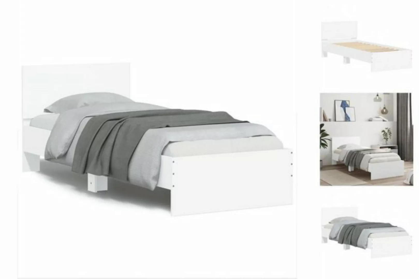 vidaXL Bettgestell Bettgestell mit Kopfteil Weiß 75x190 cm Spanplatte Bett günstig online kaufen