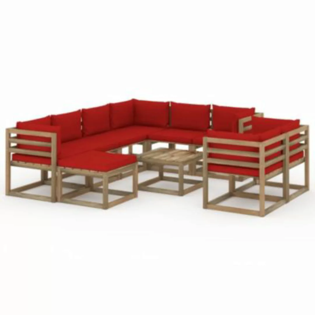 10-tlg. Garten-lounge-set Mit Kissen Rot günstig online kaufen