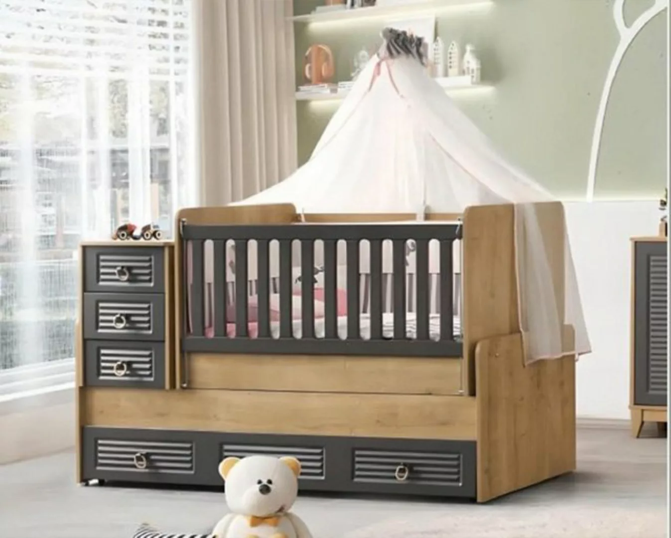 JVmoebel Kinderbett Stilvoll Kinderbett luxuriös HolzBett Grau Farbe Exklus günstig online kaufen