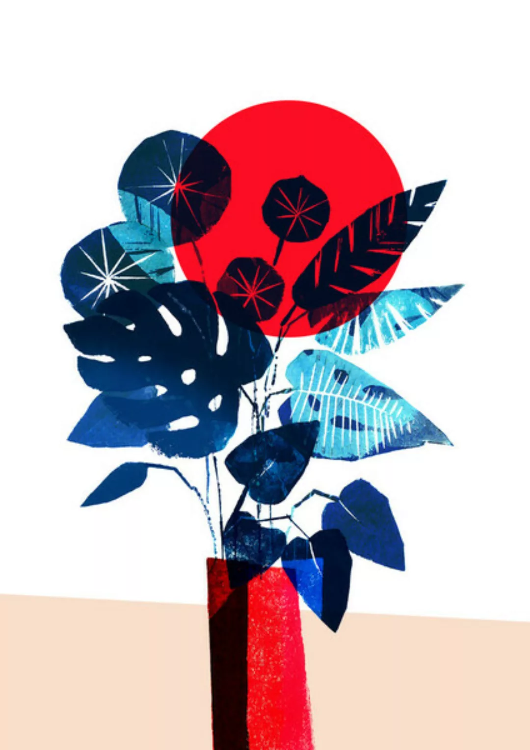 Poster / Leinwandbild - Monstera Und Pilea In Roter Vase günstig online kaufen