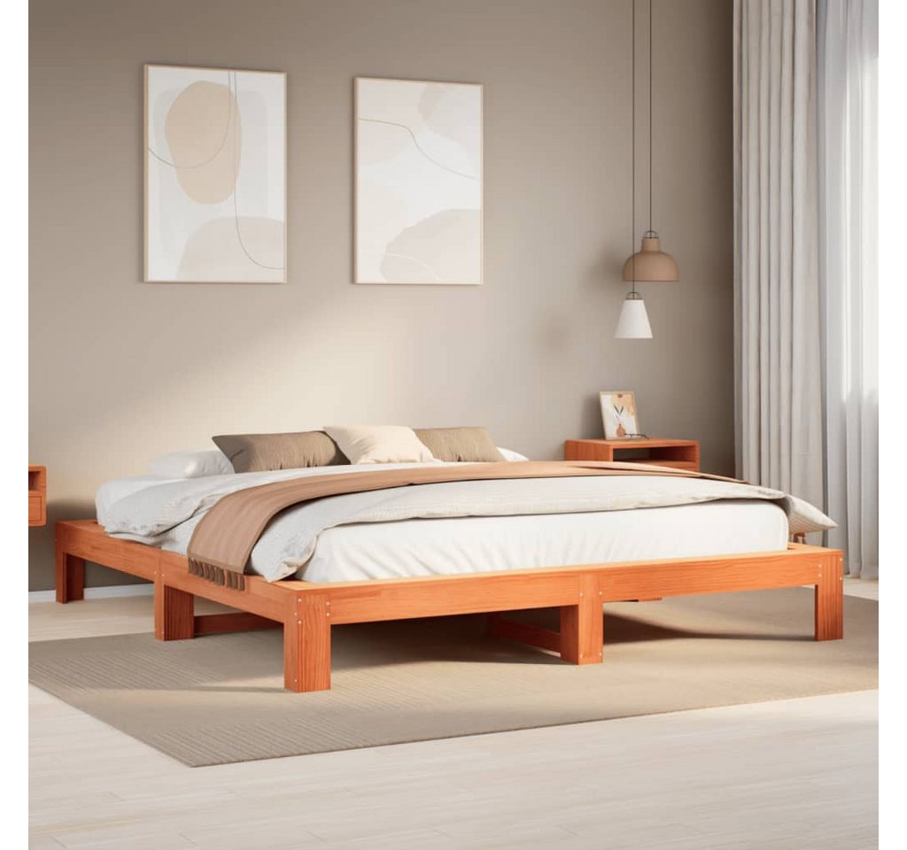 vidaXL Bett, Massivholzbett ohne Matratze Wachsbraun 180x200 Kiefernholz günstig online kaufen