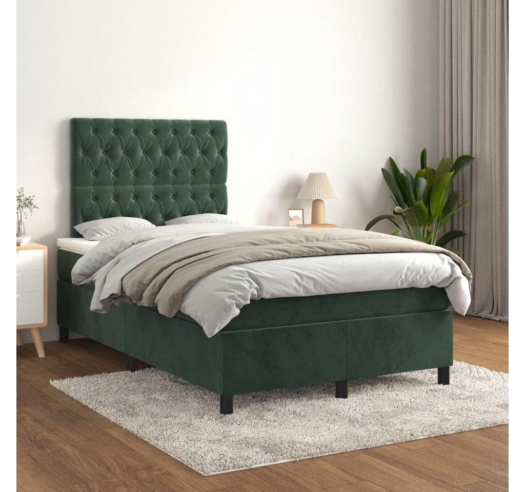 vidaXL Boxspringbett, Boxspringbett mit Matratze Dunkelgrün 120x200 cm Samt günstig online kaufen