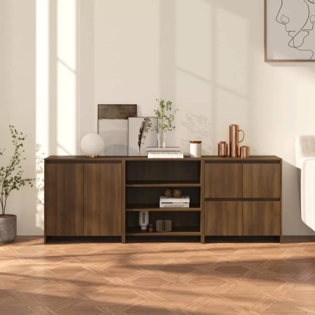 Vidaxl 3-tlg. Sideboard Braun Eichen-optik Holzwerkstoff günstig online kaufen