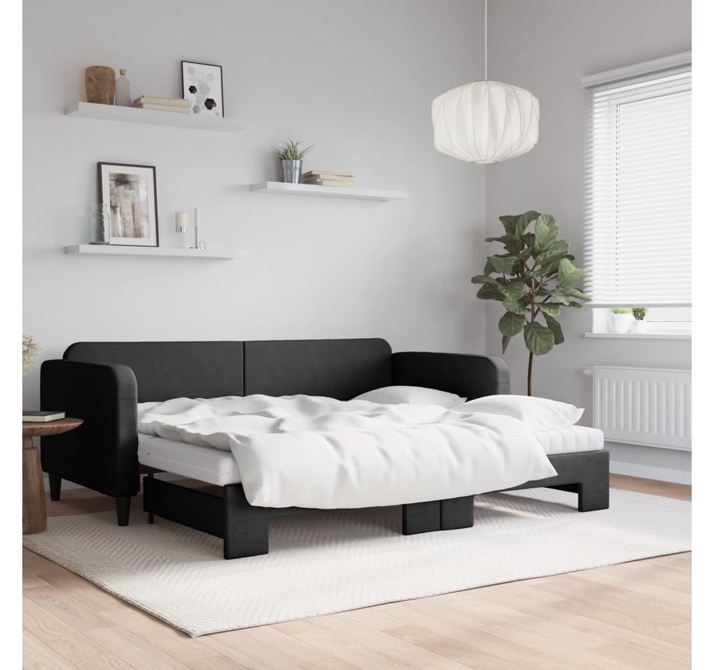 vidaXL Bett Tagesbett Ausziehbar mit Matratzen Schwarz 90x200 cm Stoff günstig online kaufen