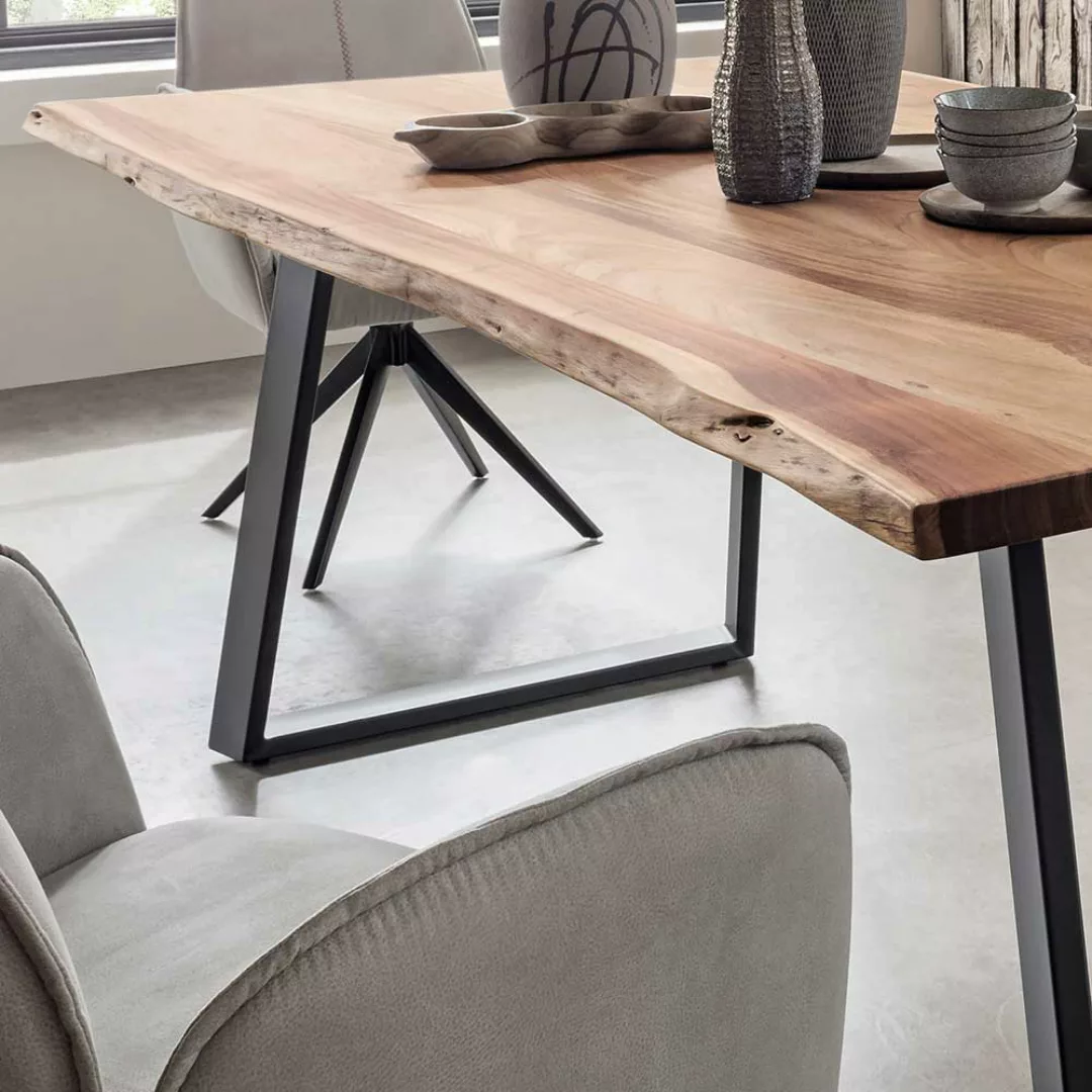 Esszimmer Tisch aus Akazie Massivholz Metall Bügelgestell günstig online kaufen